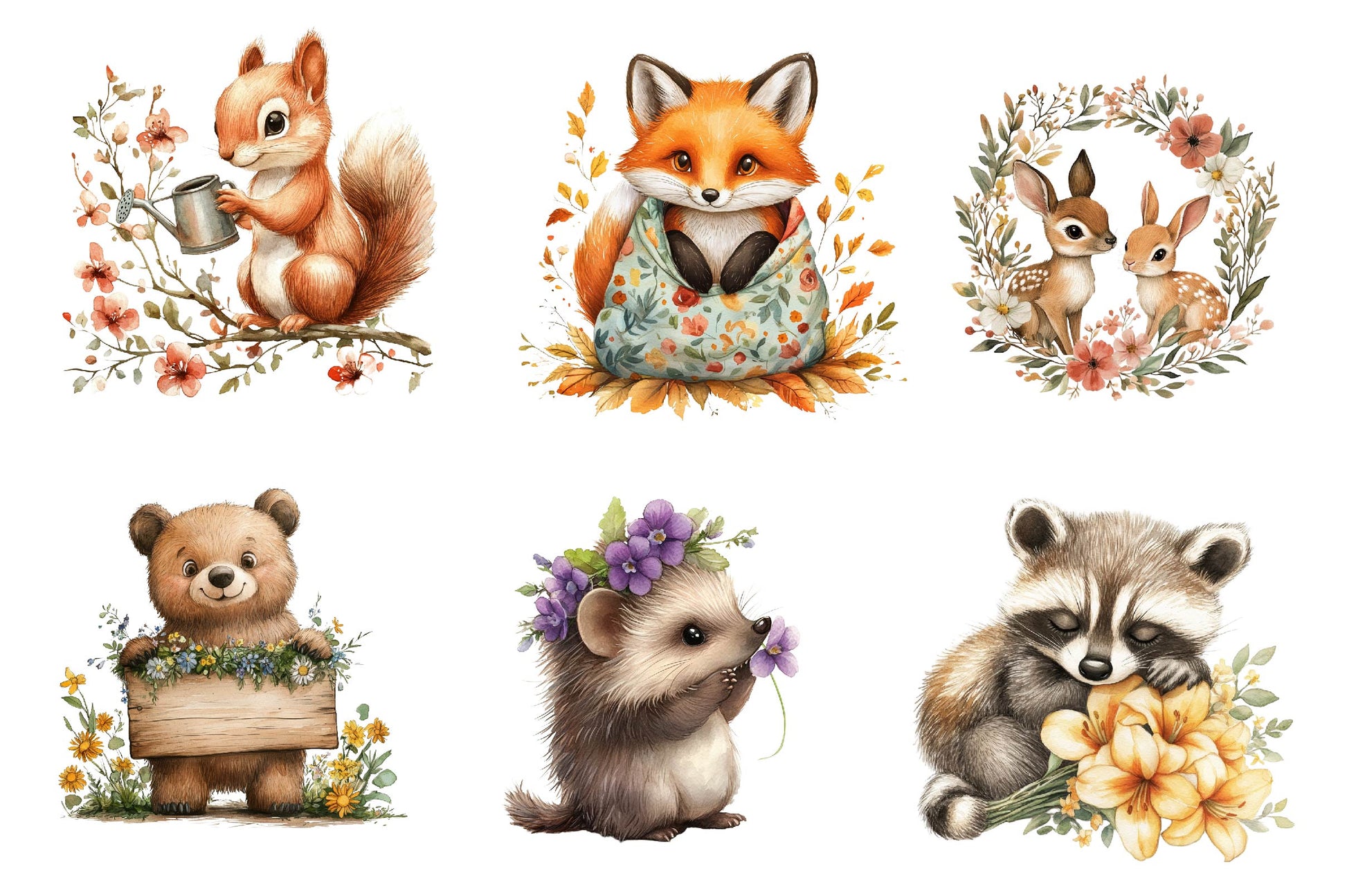 Woodland Spring Floral Cute Animal Clipart Bundle - CraftNest - Digital Crafting and Art