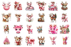 Cute Pink Reindeer & Santa Funny Christmas Clipart Bundle - CraftNest - Digital Crafting and Art