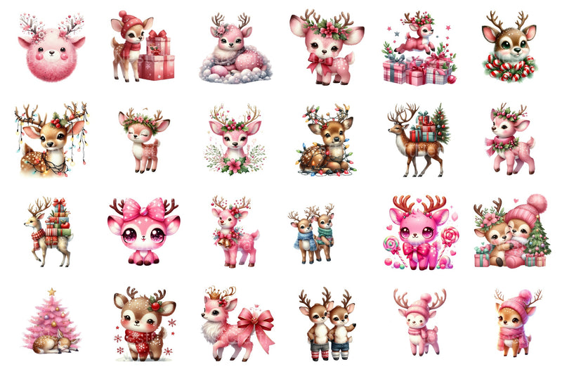 Cute Pink Reindeer & Santa Funny Christmas Clipart Bundle - CraftNest - Digital Crafting and Art