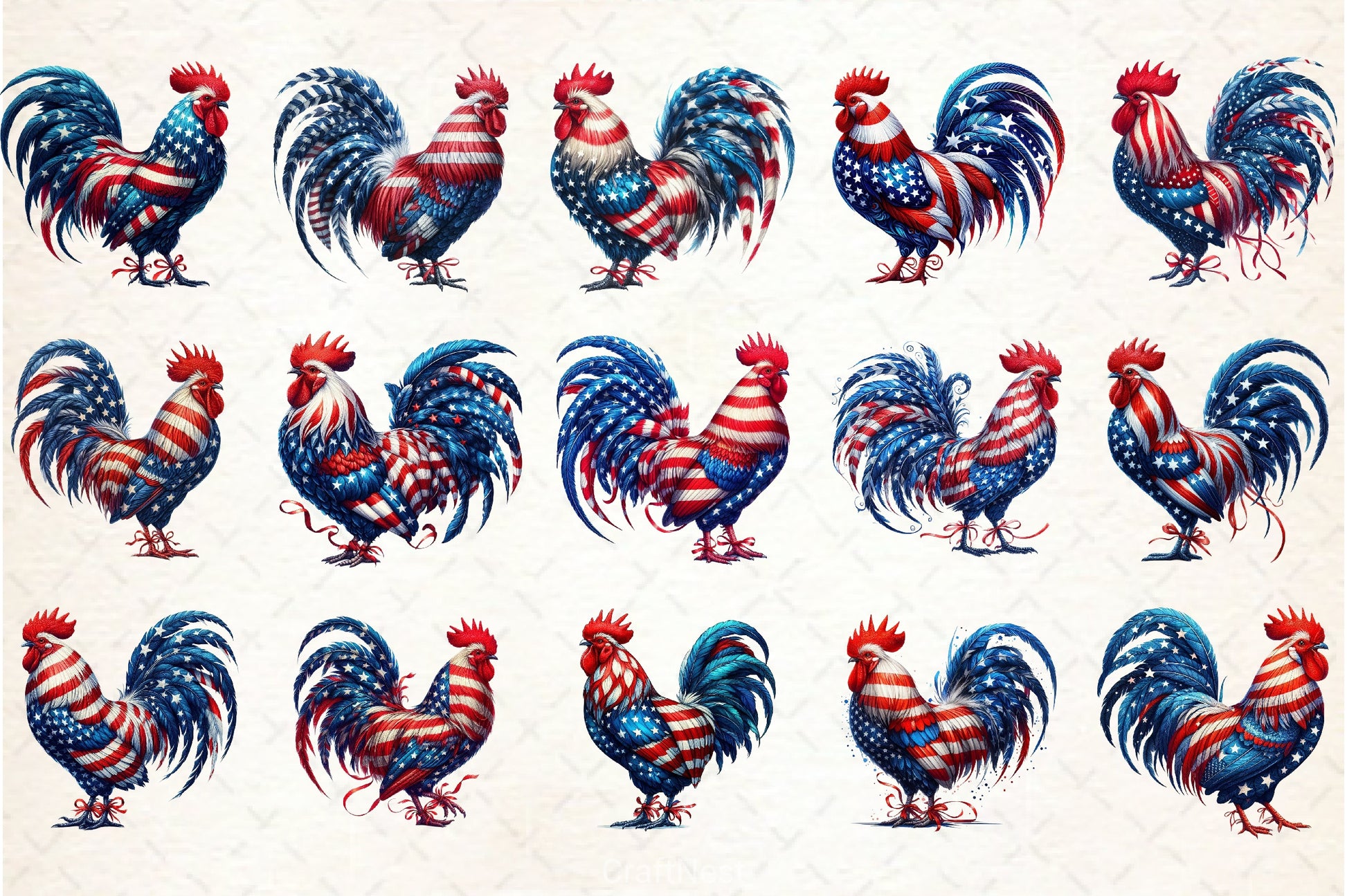 Patriotic Rooster Clipart Bundle 4 - CraftNest - Digital Crafting and Art
