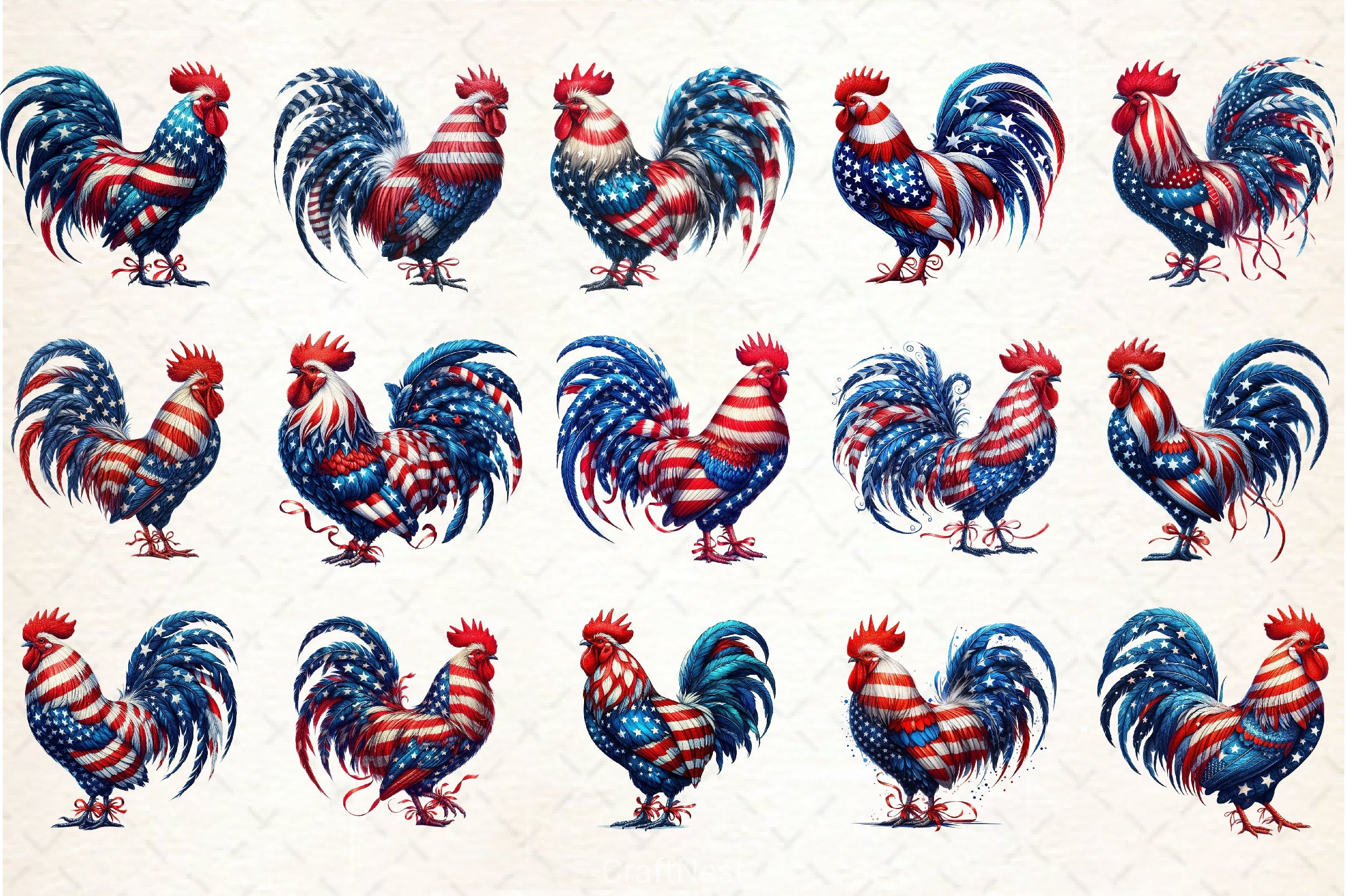 Patriotic Rooster Clipart Bundle 4 - CraftNest - Digital Crafting and Art