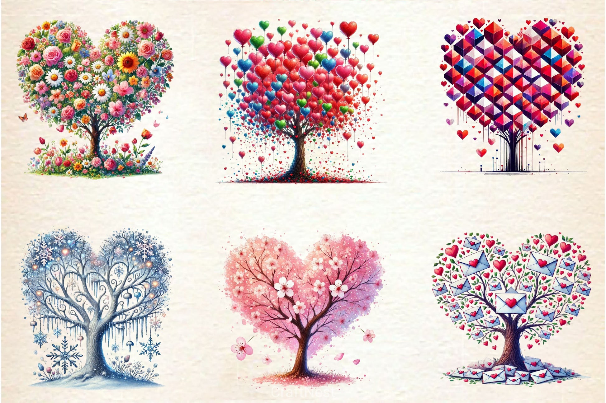 Valentine's Day Heart Tree Clipart Bundle 2 - CraftNest - Digital Crafting and Art