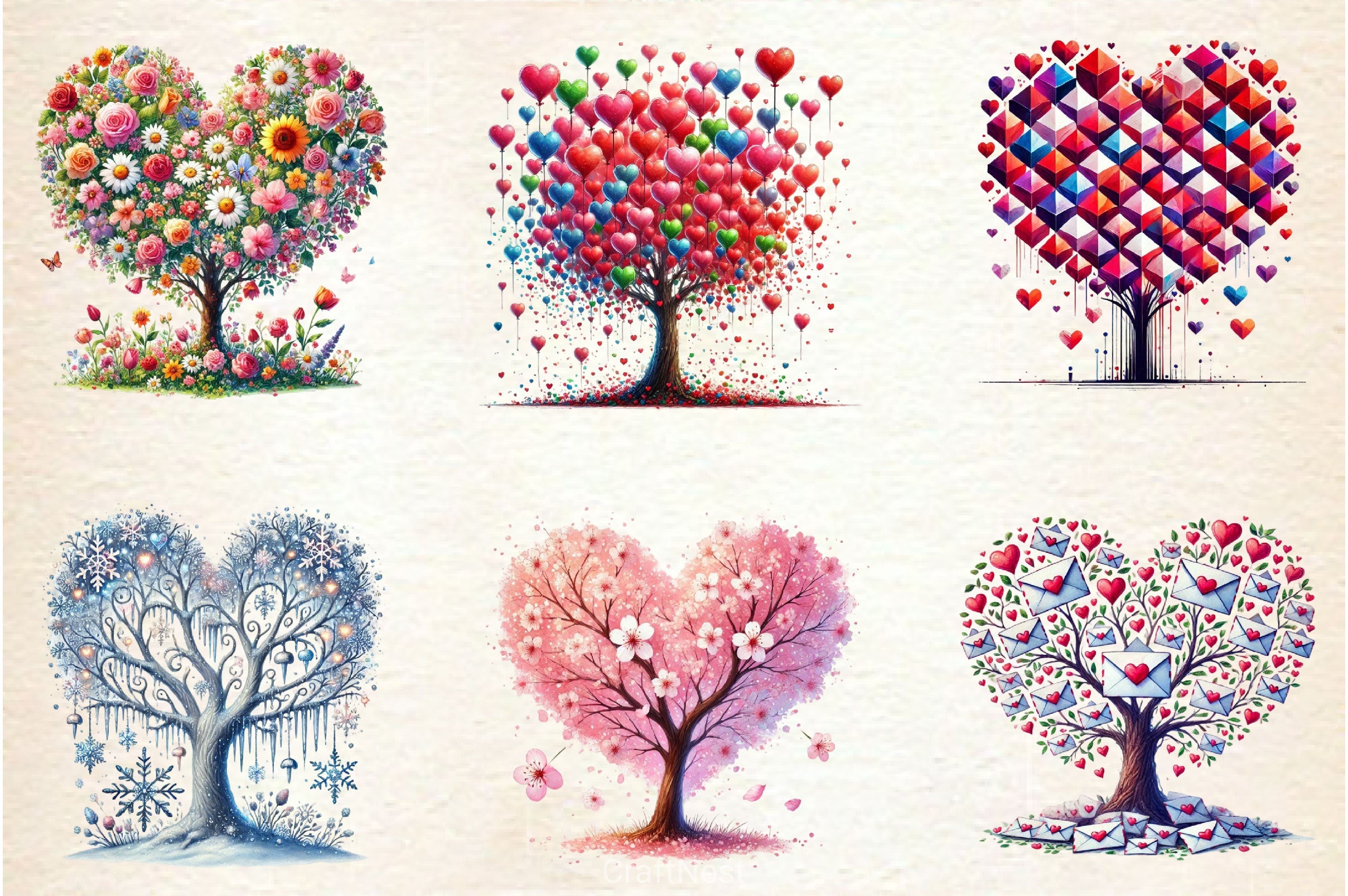 Valentine's Day Heart Tree Clipart Bundle 2 - CraftNest - Digital Crafting and Art