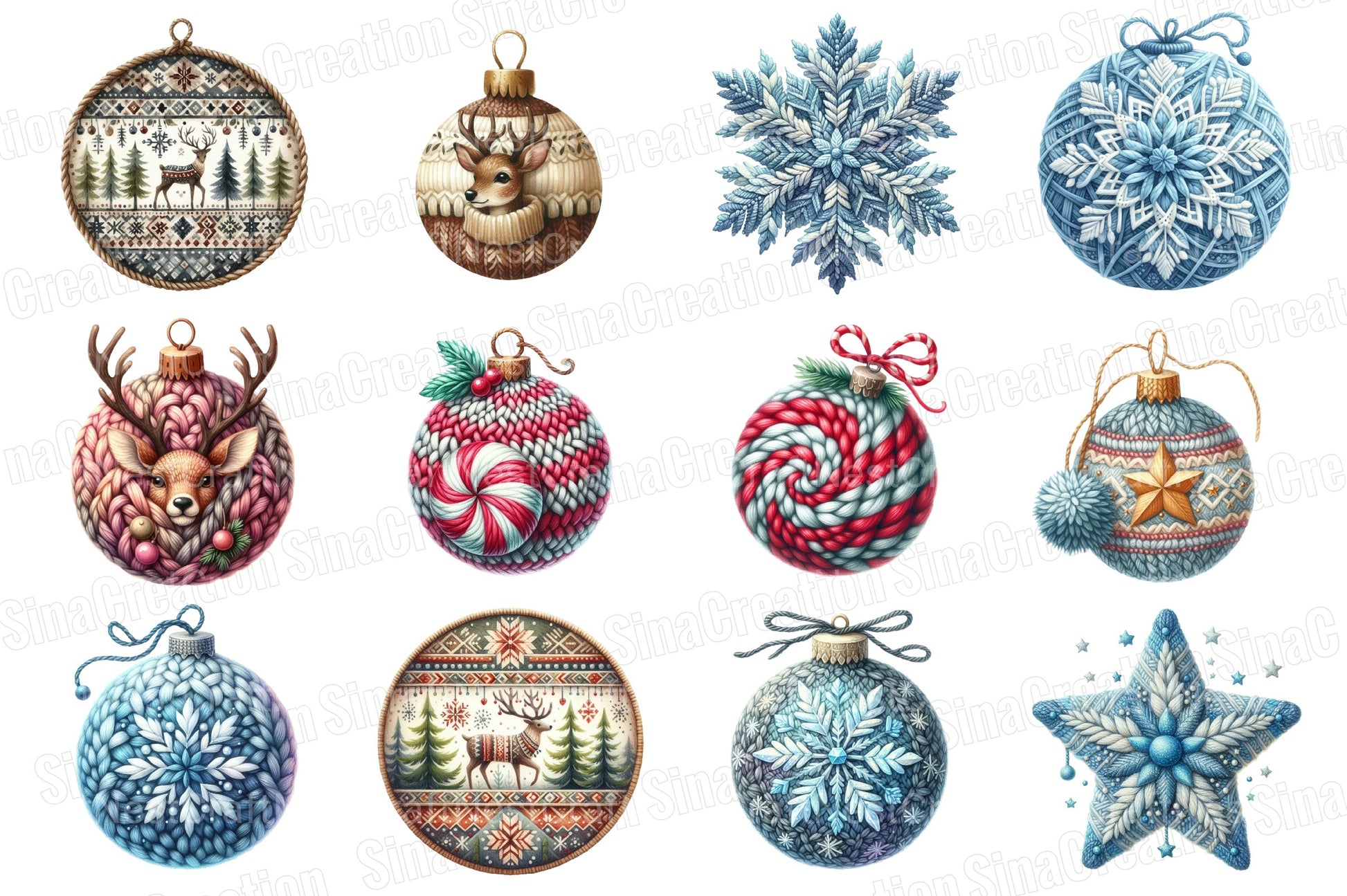 Knitted Christmas Baubles Clipart Bundle - CraftNest - Digital Crafting and Art
