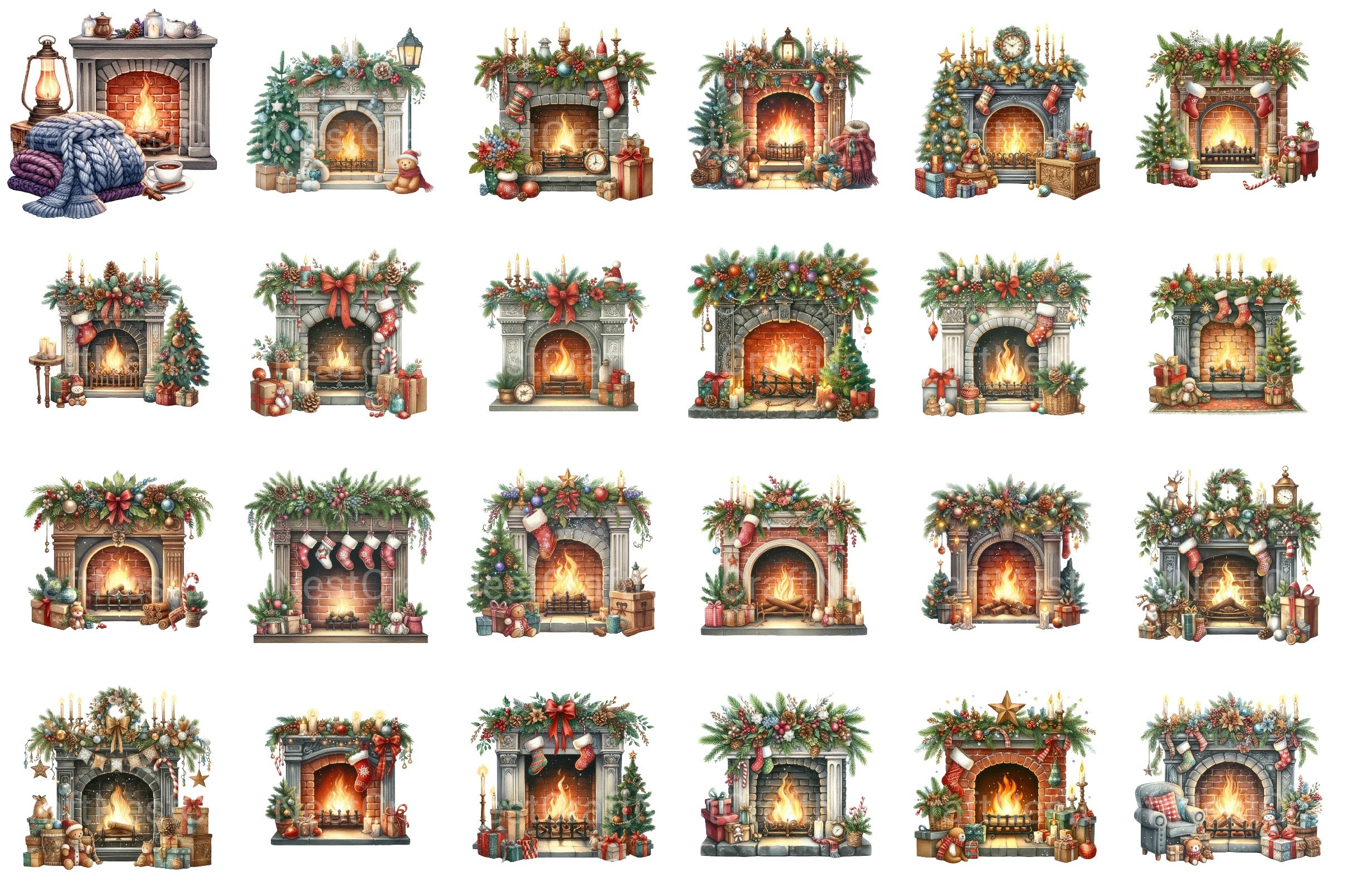 Cozy Christmas Fireplace Decoration Clipart Bundle - CraftNest - Digital Crafting and Art