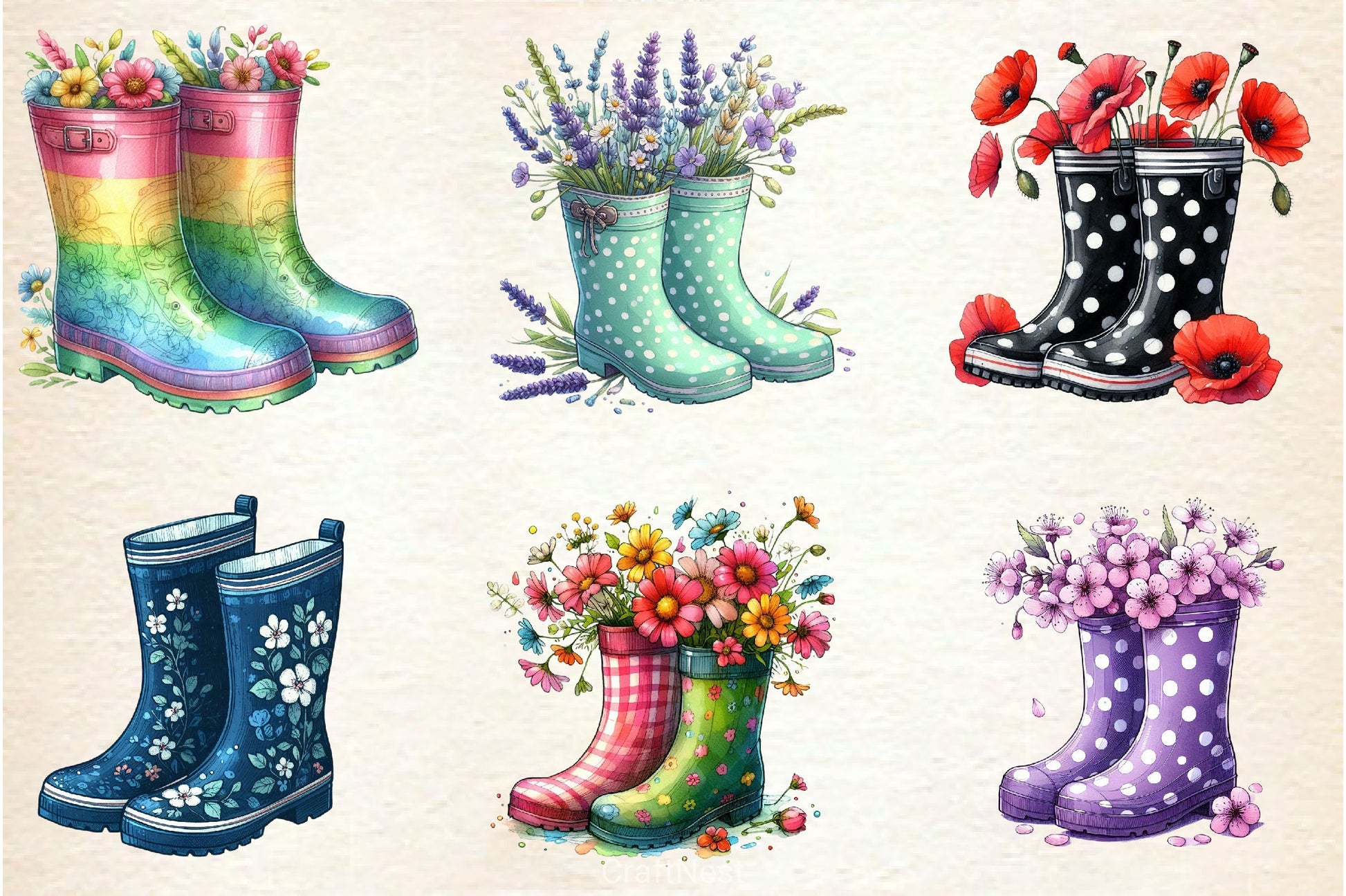 Floral Spring Rubber Boots Clipart Bundle 2 - CraftNest - Digital Crafting and Art