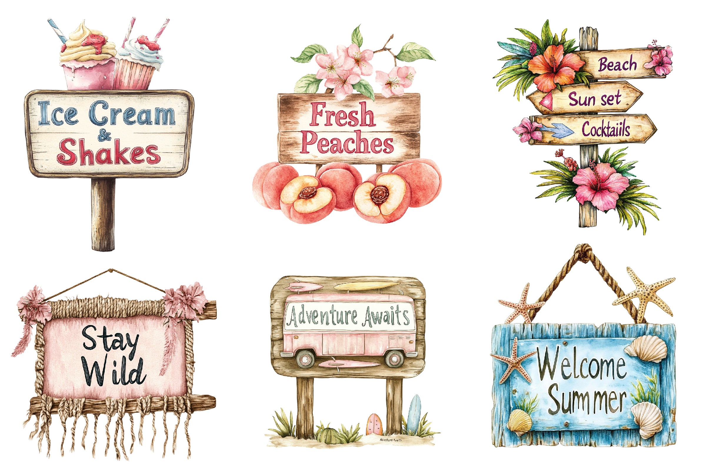 Summer Wooden Sign Board Clipart Bundle - CraftNest - Digital Crafting and Art