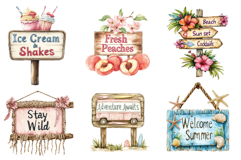 Summer Wooden Sign Board Clipart Bundle - CraftNest - Digital Crafting and Art