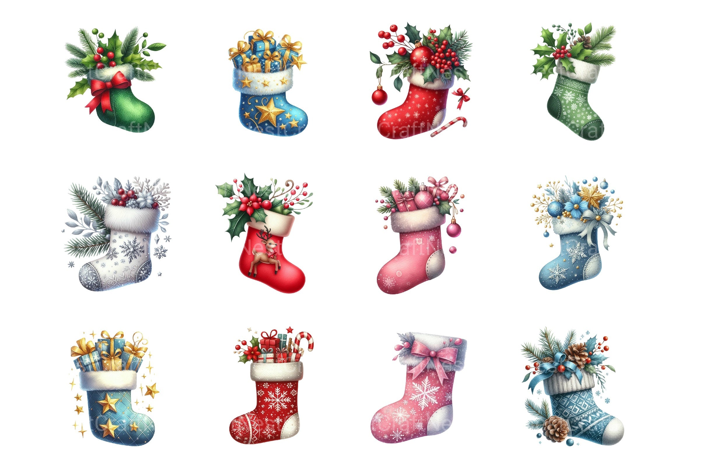Cottagecore Christmas Stockings Clipart Bundle - CraftNest - Digital Crafting and Art