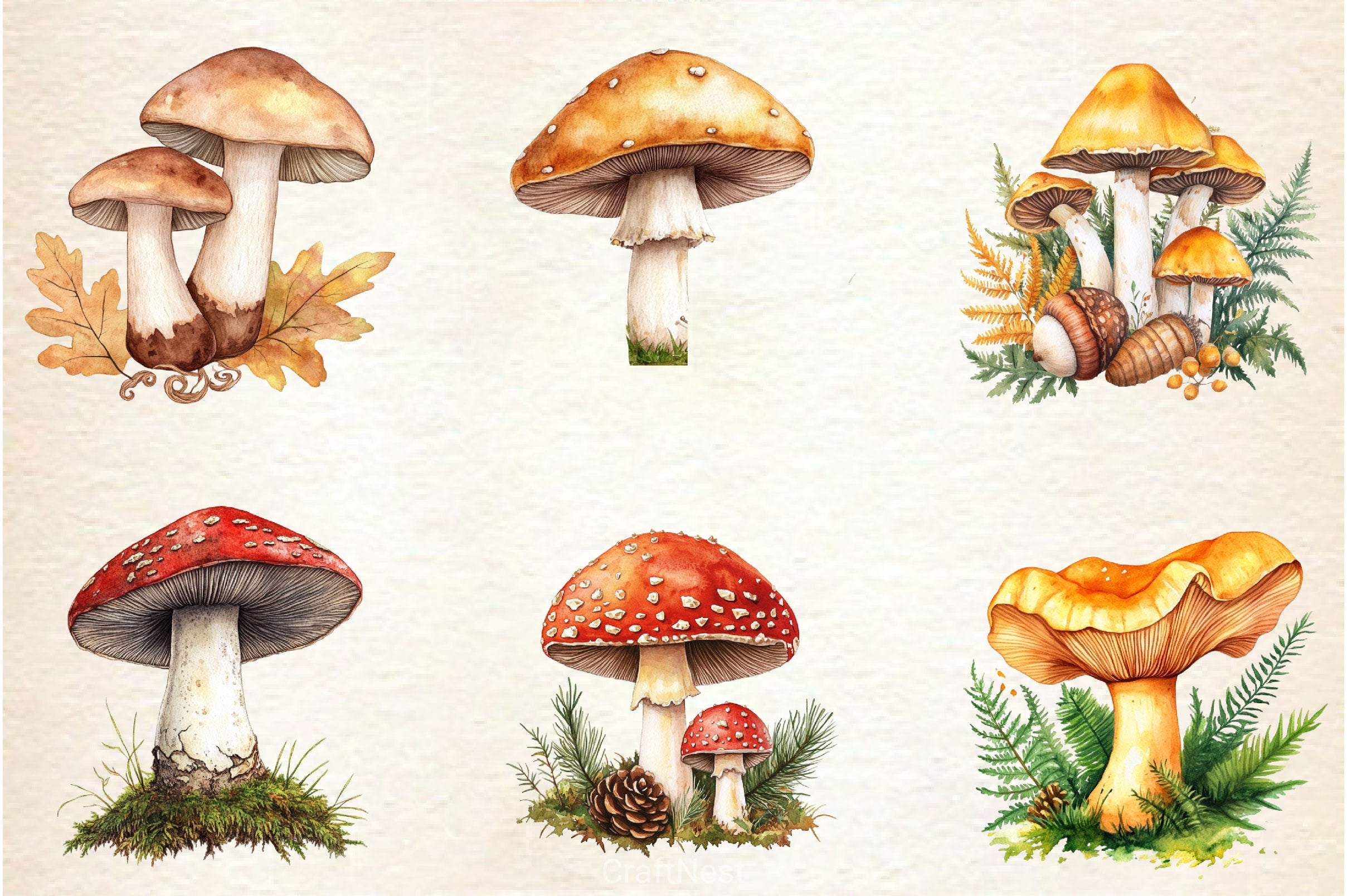 Botanical Autumn Mushrooms Clipart Bundle - CraftNest - Digital Crafting and Art