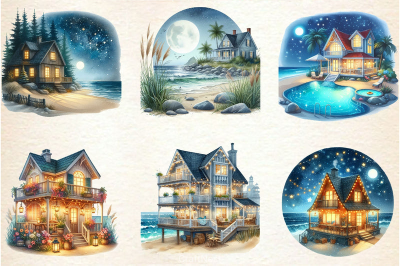 Beachhouse Nights Clipart Bundle - CraftNest - Digital Crafting and Art