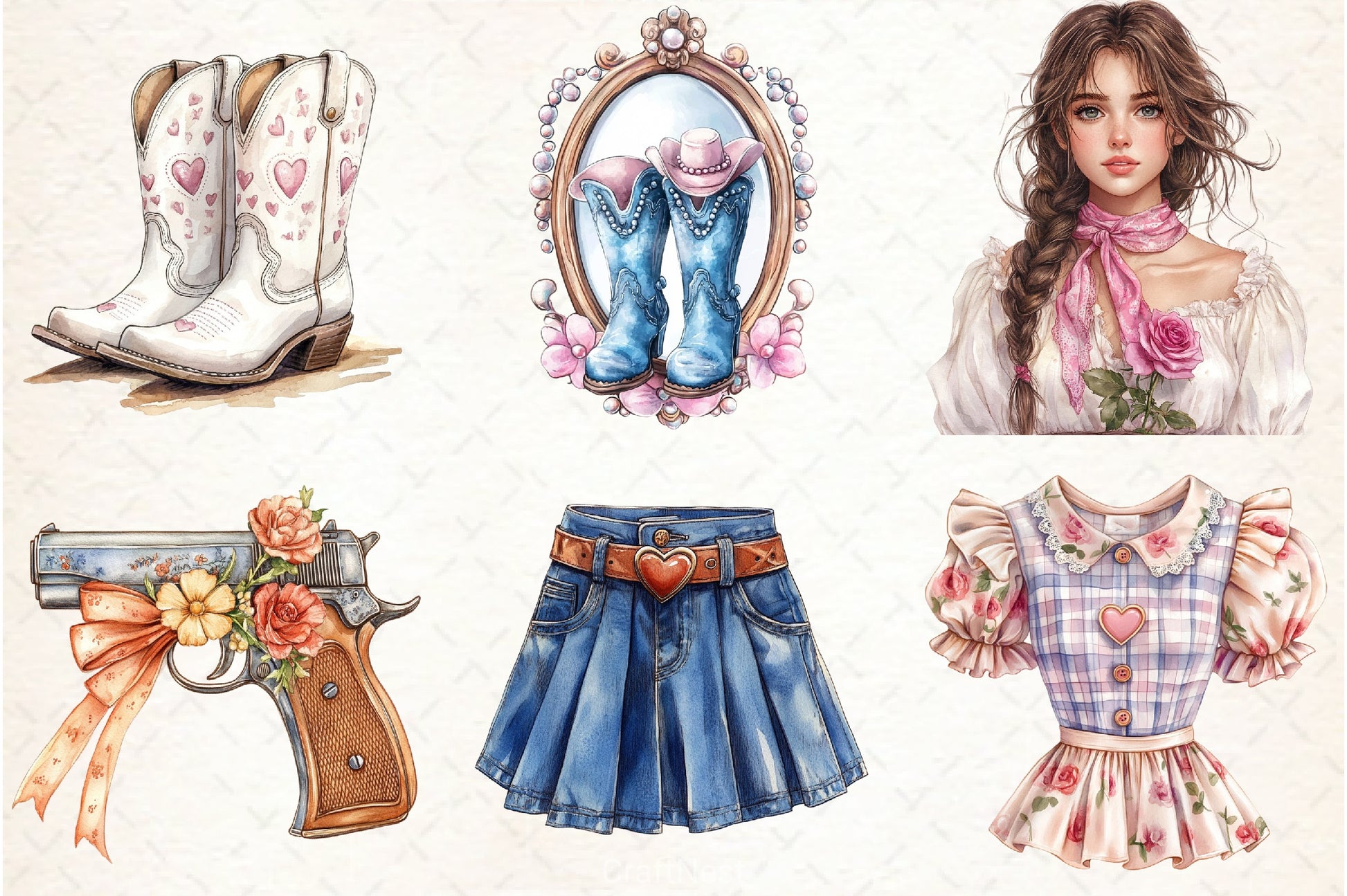 Cowgirl Party Clipart Bundle - CraftNest - Digital Crafting and Art