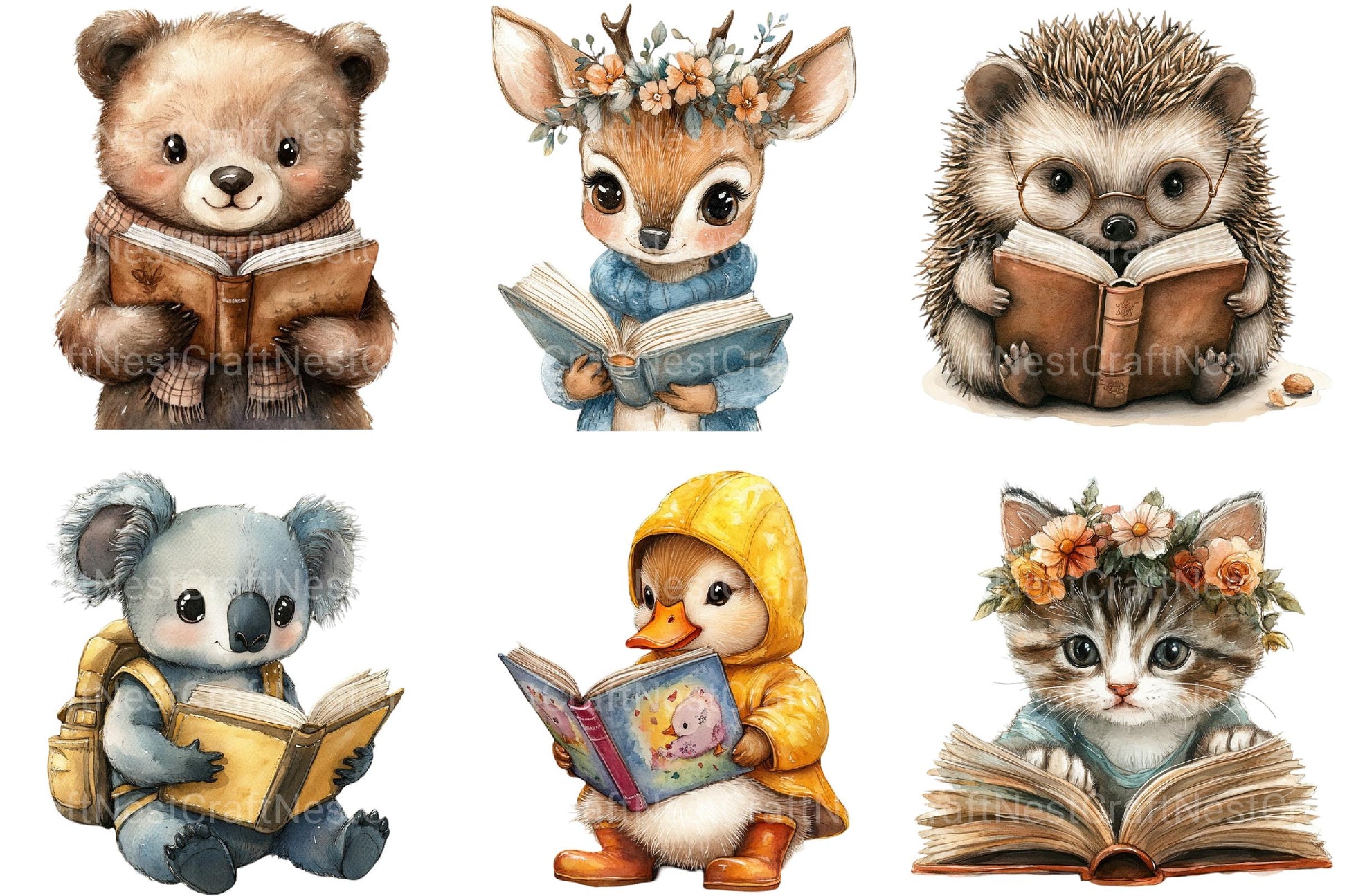 Animals Love Reading Clipart 1 - CraftNest - Digital Crafting and Art