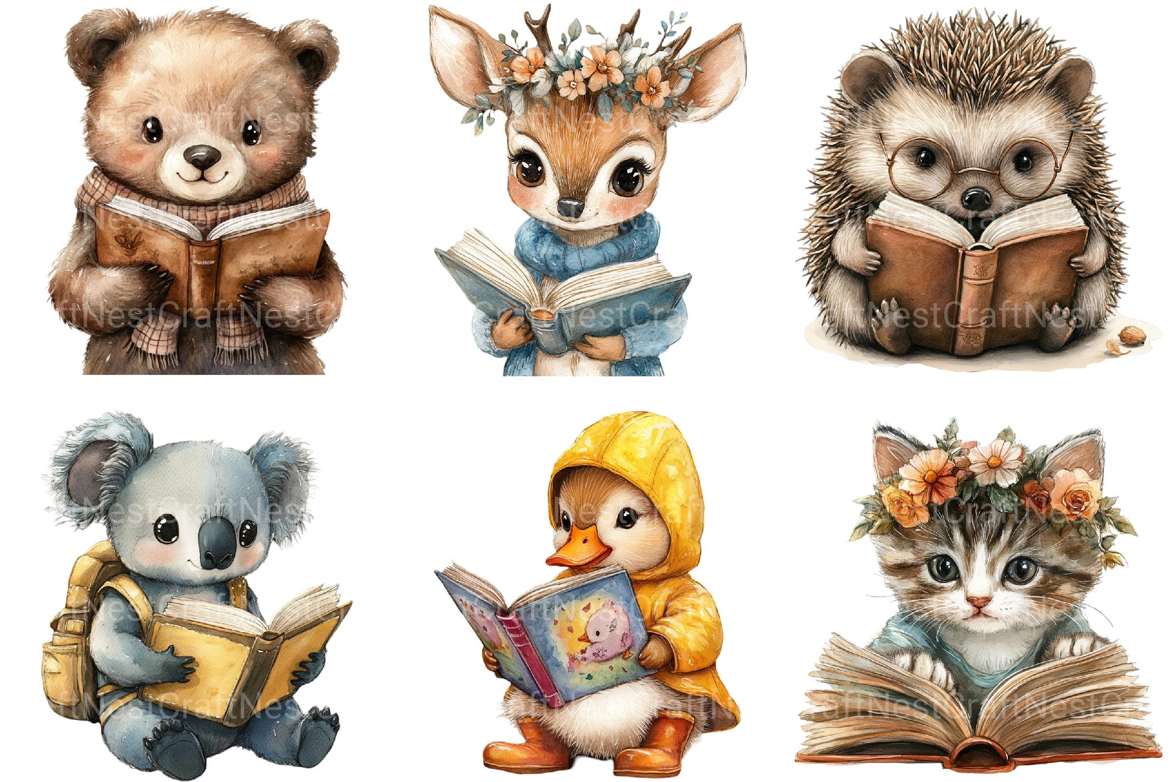 Animals Love Reading Clipart 1 - CraftNest - Digital Crafting and Art