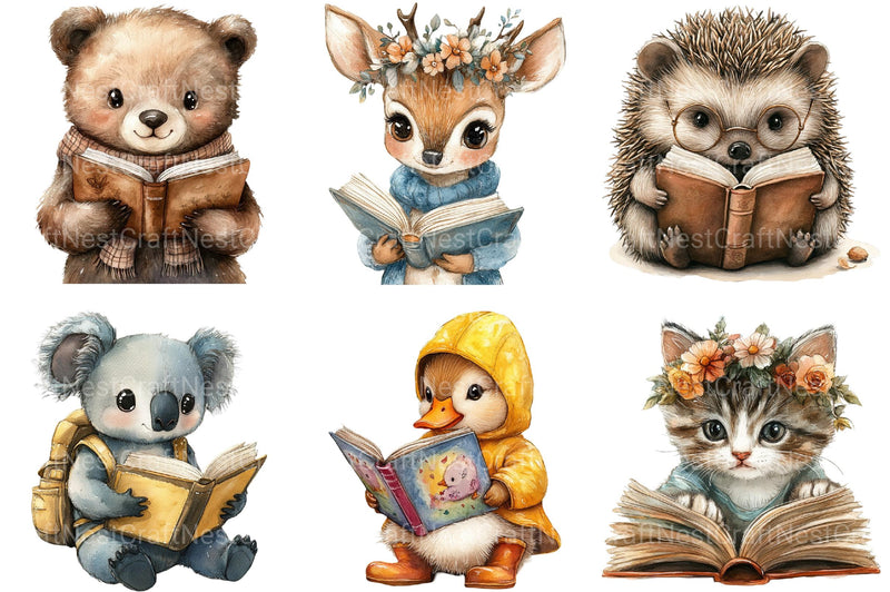 Animals Love Reading Clipart 1 - CraftNest - Digital Crafting and Art