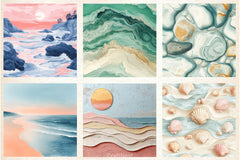 Serene Pastel Beach Coast Digital Papers - CraftNest - Digital Crafting and Art