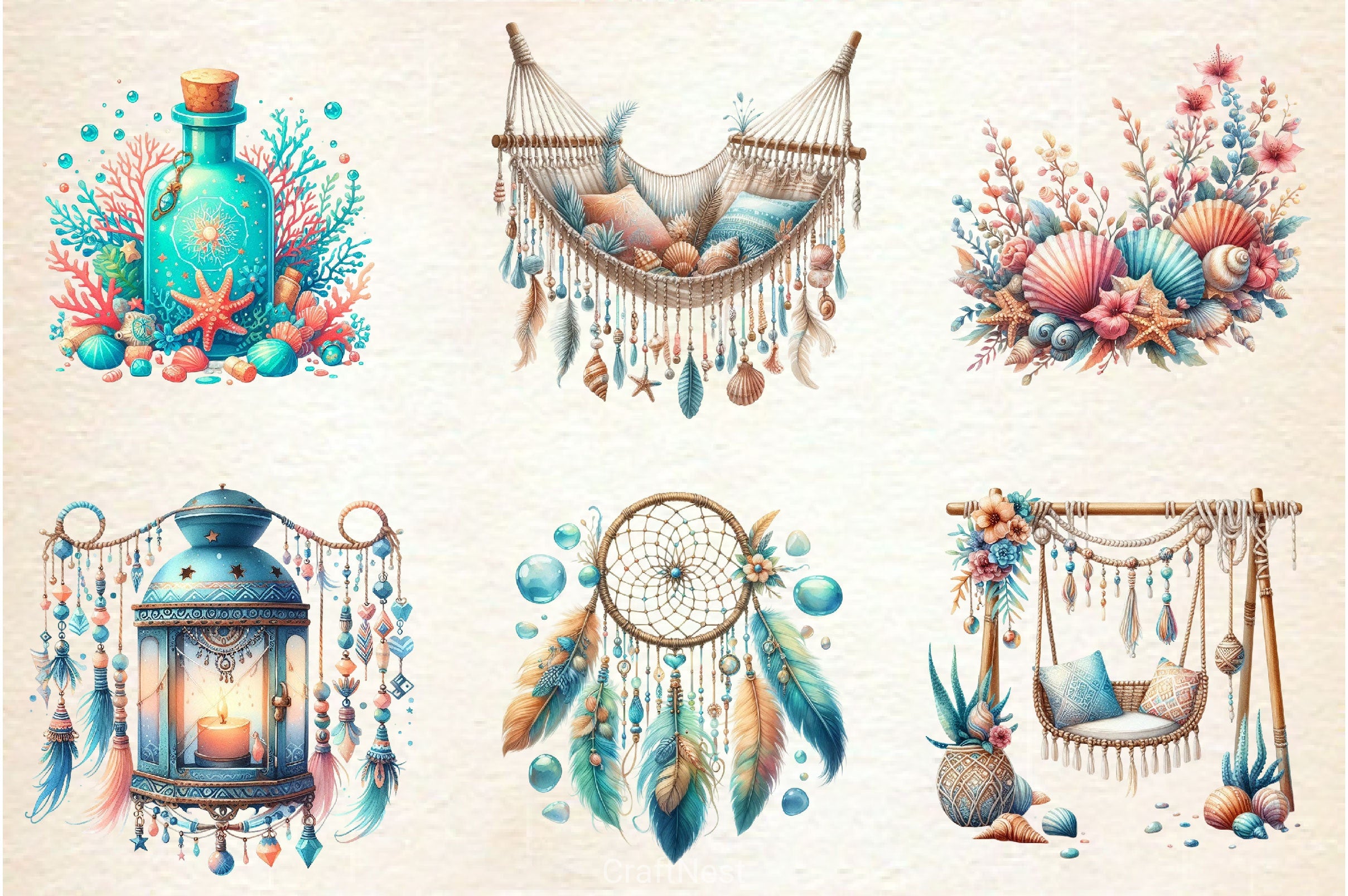 Ocean Boho Summer Clipart Bundle 2 - CraftNest - Digital Crafting and Art