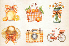 Orange Gingham Summer Clipart Bundle - CraftNest - Digital Crafting and Art