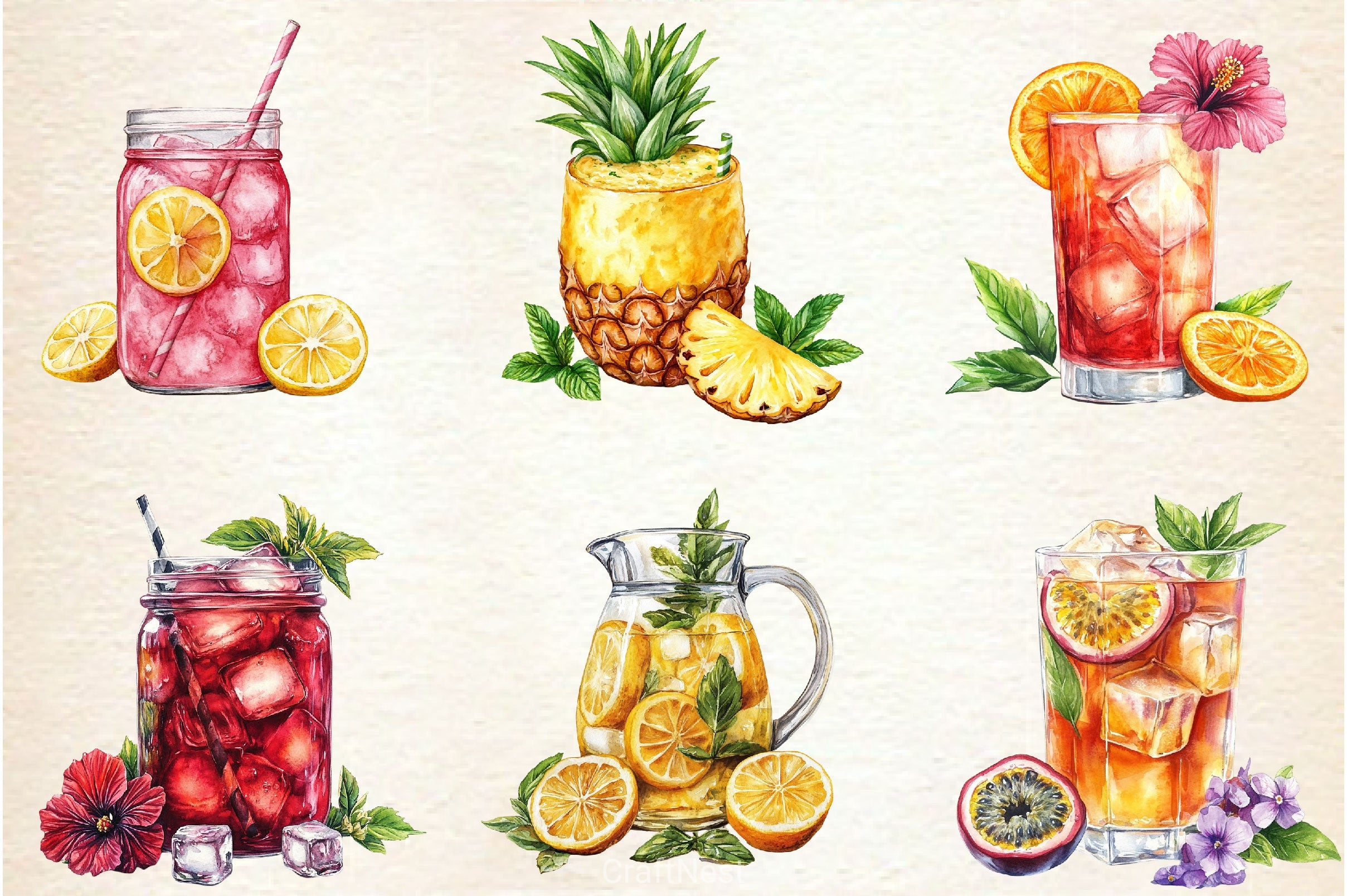 Tropical Beach Drink Summer Clipart Bundle - CraftNest - Digital Crafting and Art
