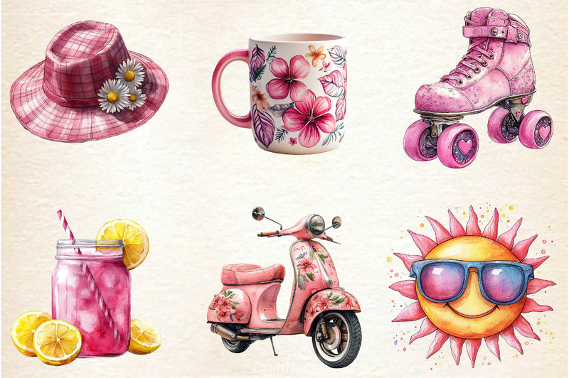 Pink Groovy Summer Clipart Bundle - CraftNest - Digital Crafting and Art