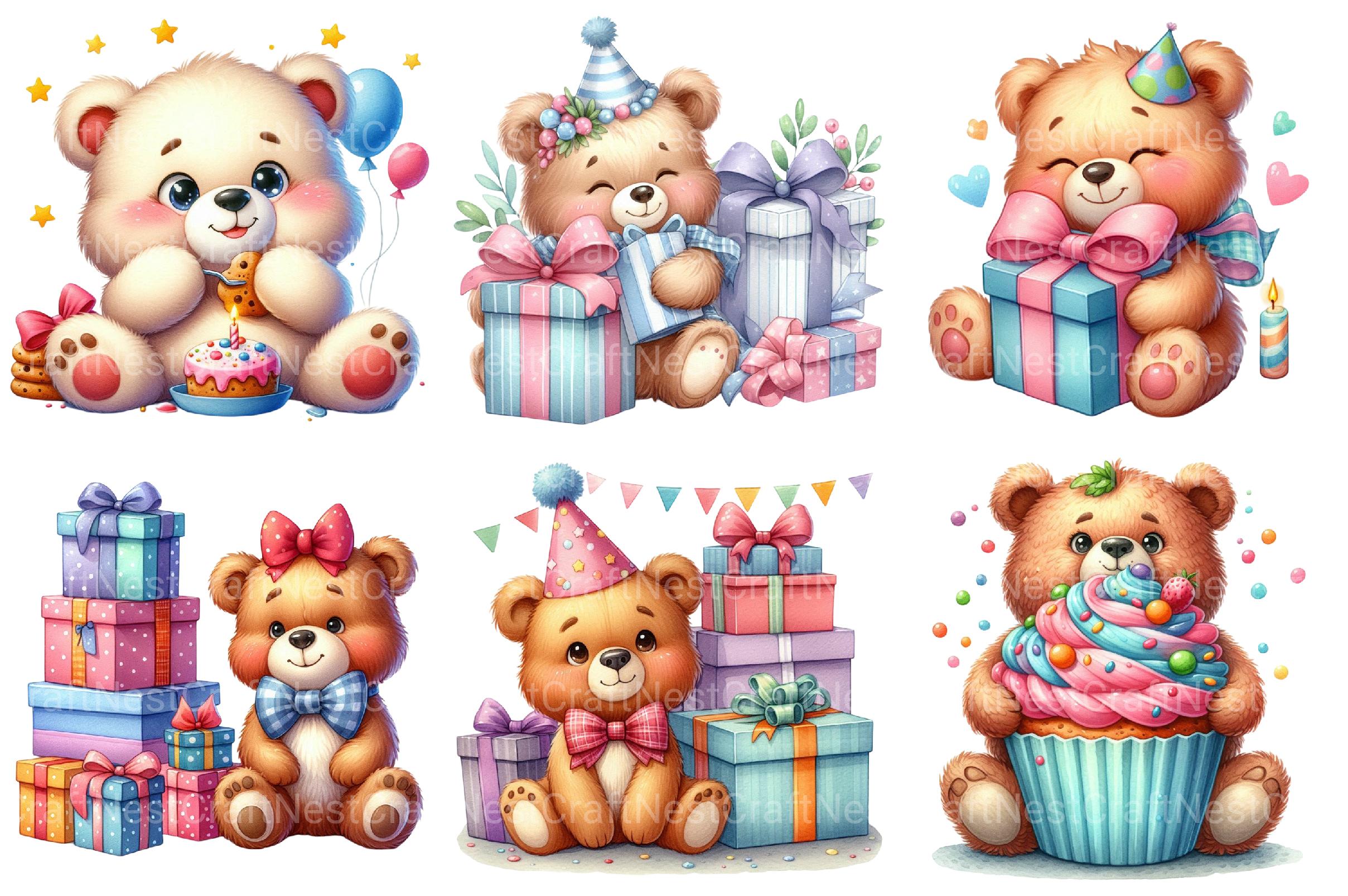 Cute Bear Happy Birthday Clipart - CraftNest - Digital Crafting and Art