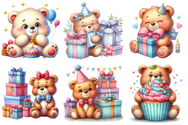 Cute Bear Happy Birthday Clipart - CraftNest - Digital Crafting and Art