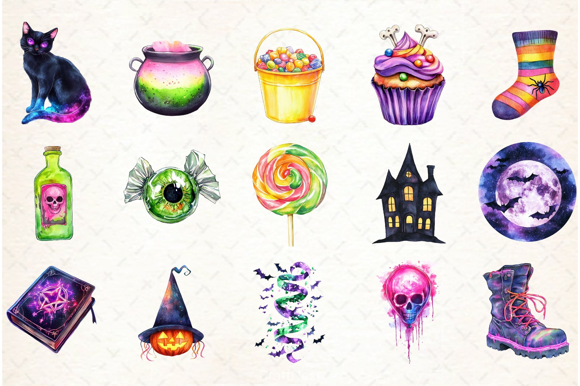 Neon Halloween Clipart Bundle - CraftNest - Digital Crafting and Art