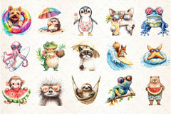 Funny Summer Animals Clipart Bundle - CraftNest - Digital Crafting and Art