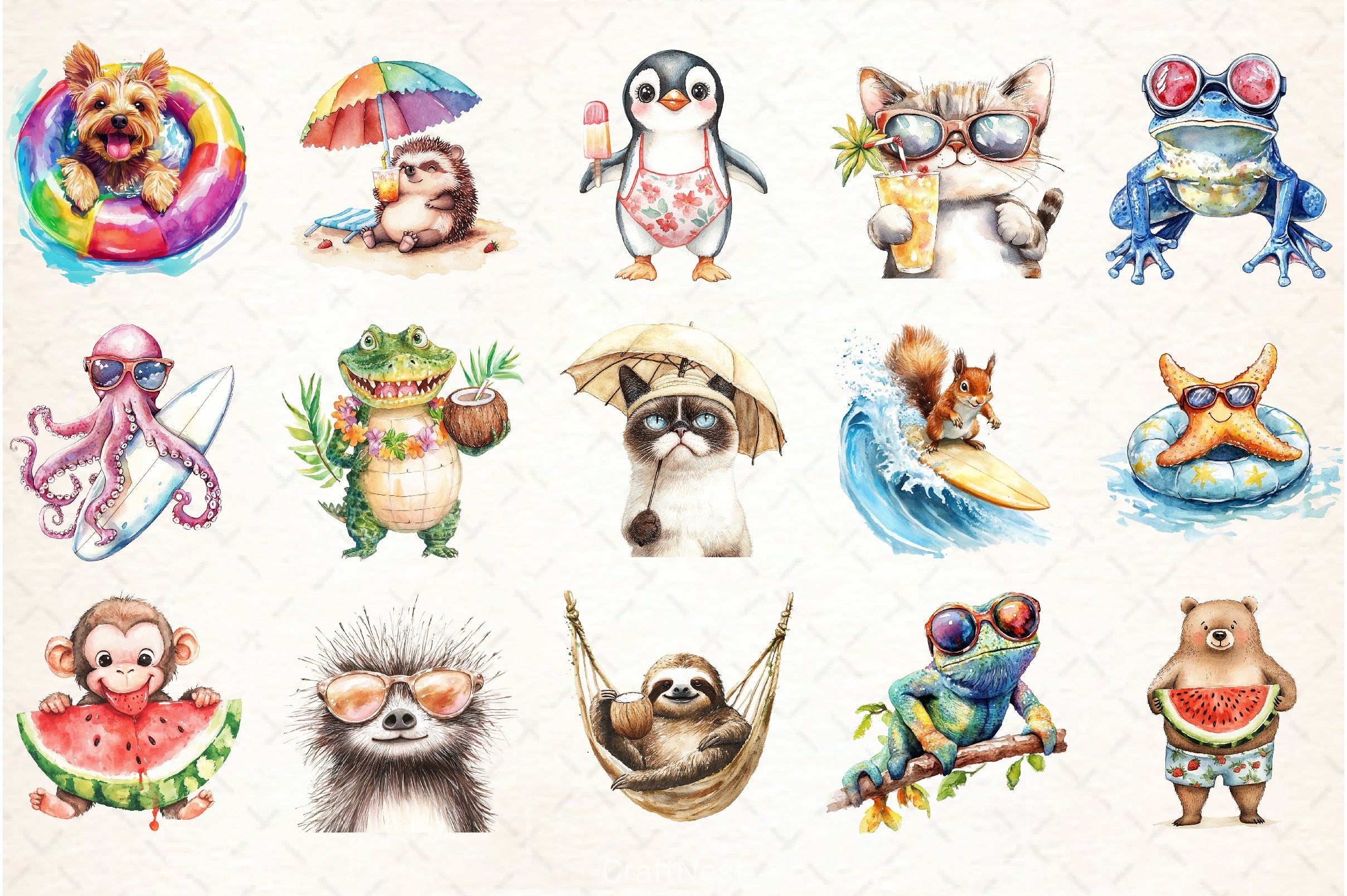 Funny Summer Animals Clipart Bundle - CraftNest - Digital Crafting and Art