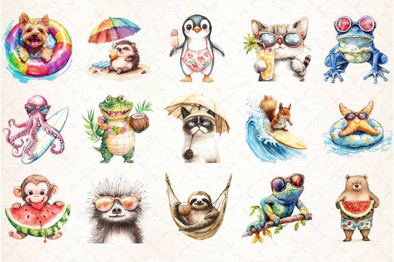 Funny Summer Animals Clipart Bundle - CraftNest - Digital Crafting and Art