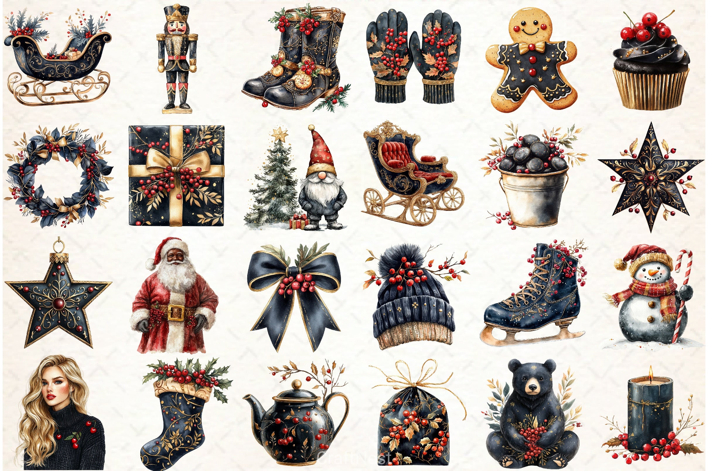 Midnight Cherry Christmas Clipart Bundle - CraftNest - Digital Crafting and Art