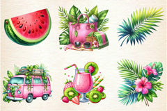 Green & Pink Summer Clipart Bundle 4 - CraftNest - Digital Crafting and Art