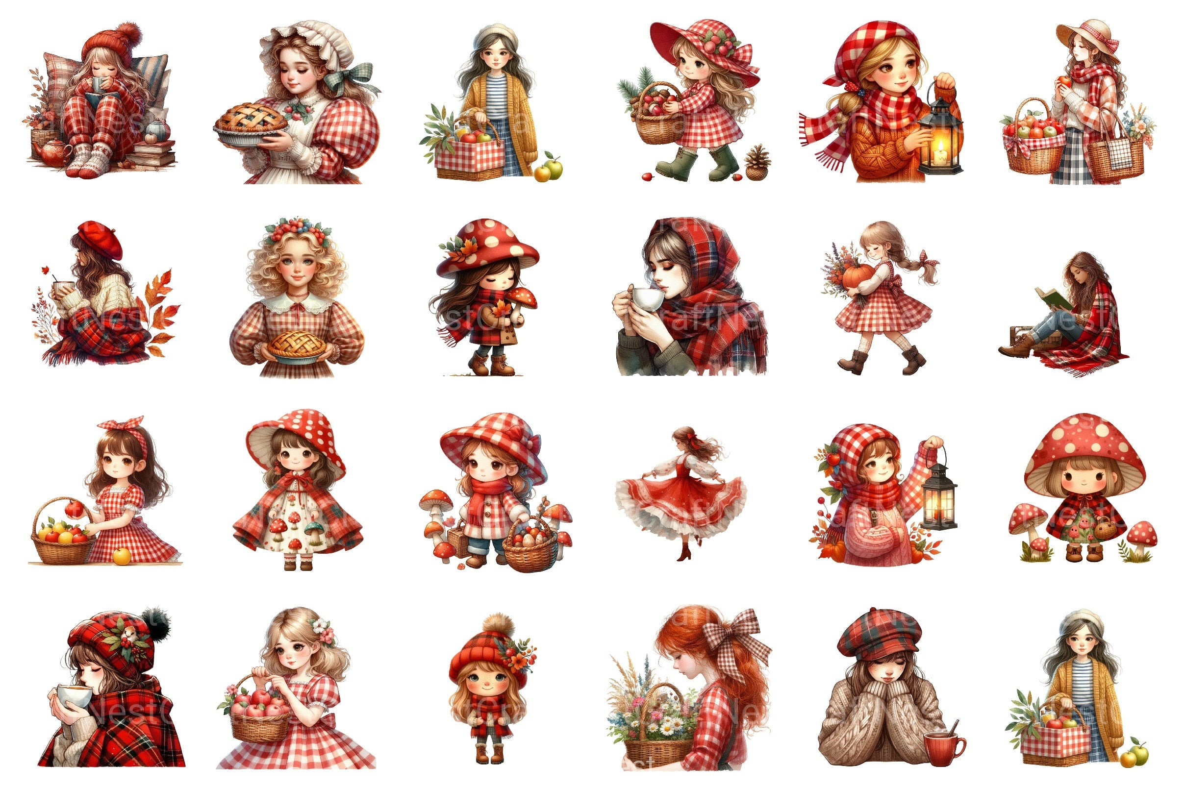 Cottagecore Autumn Girls Clipart Bundle - CraftNest - Digital Crafting and Art