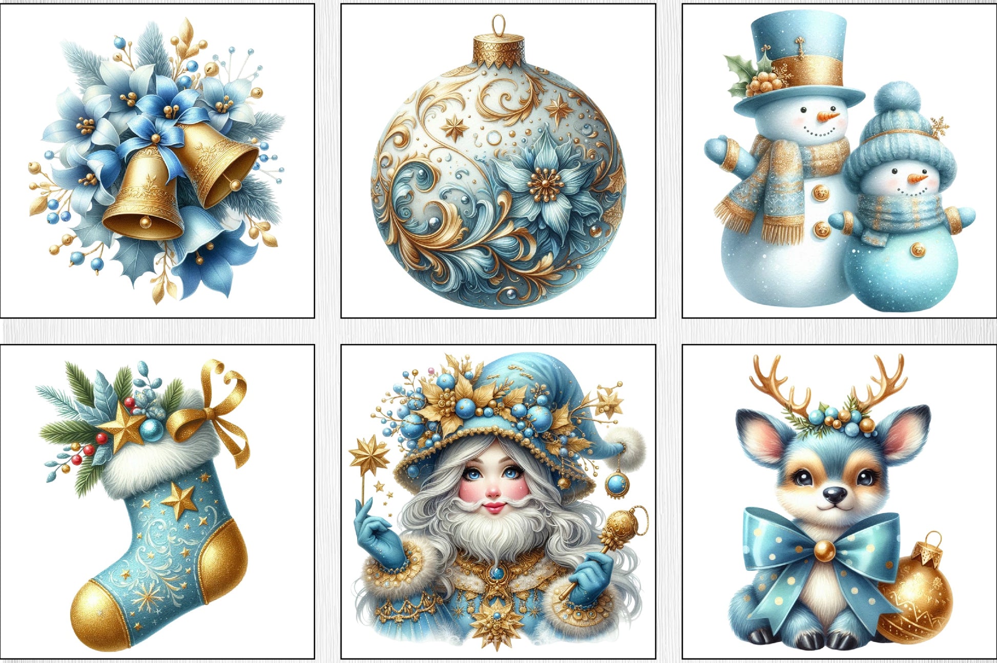 Light Blue & Gold Christmas Clipart Bundle - CraftNest - Digital Crafting and Art