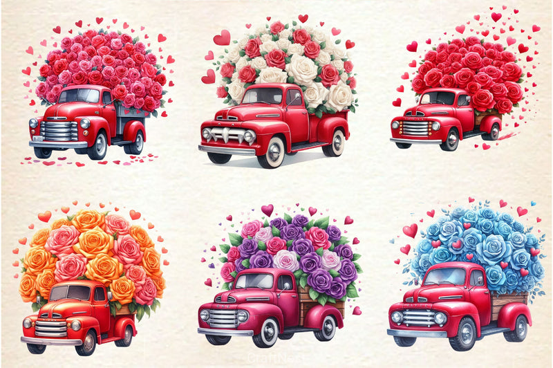 Valentine Flowers Truck Clipart Bundle - CraftNest - Digital Crafting and Art