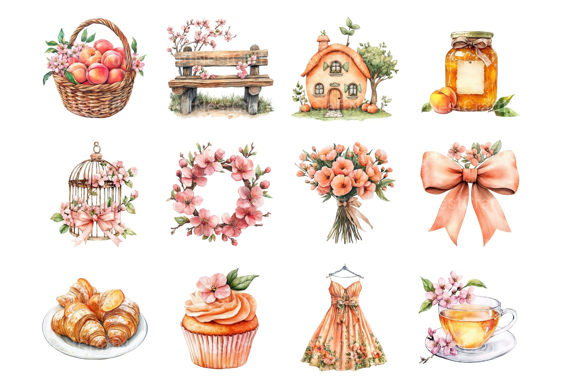 Cute Peaches Garden Fruit Clipart Bundle 2 - CraftNest - Digital Crafting and Art