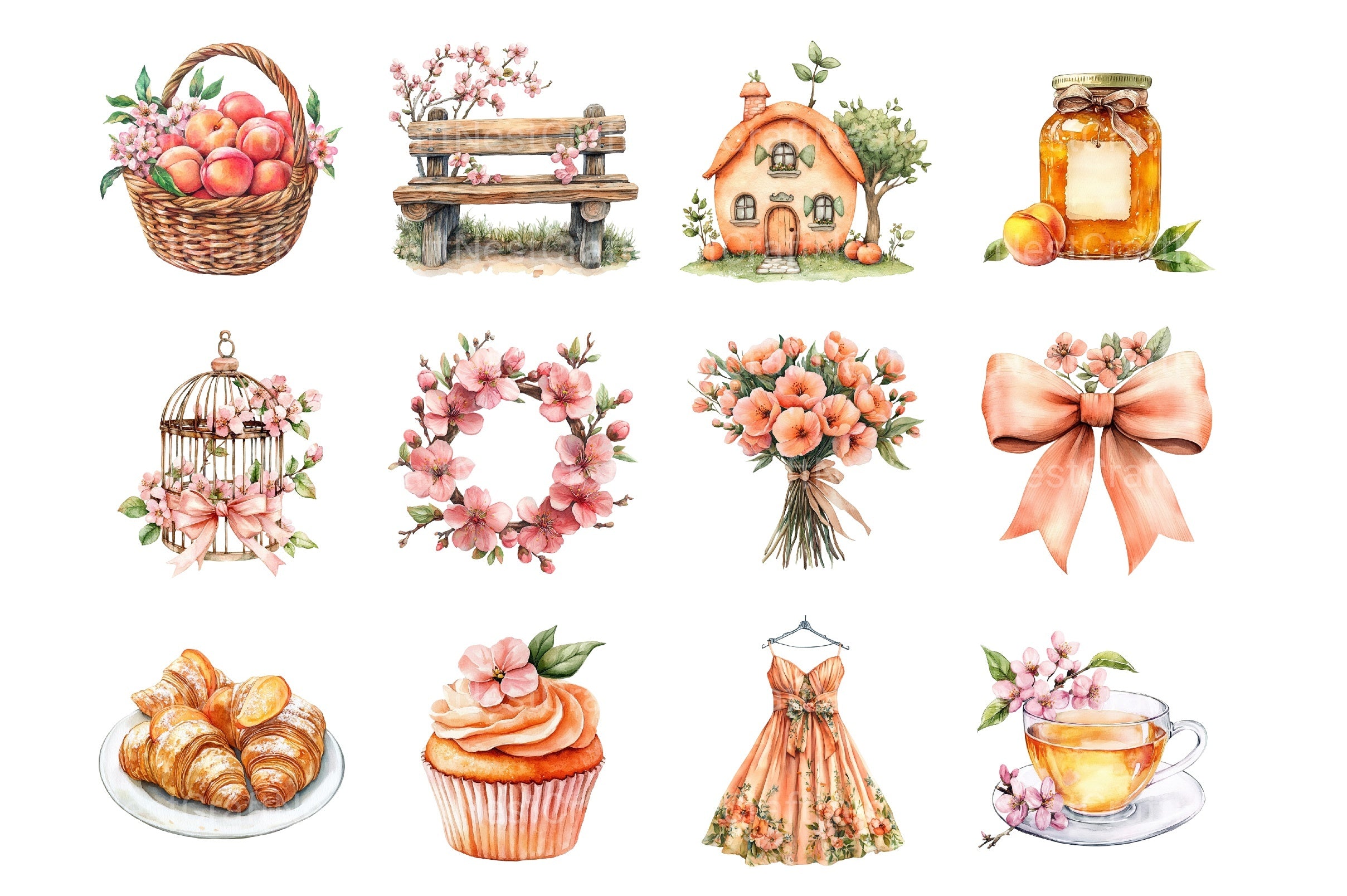Cute Peaches Garden Fruit Clipart Bundle 2 - CraftNest - Digital Crafting and Art
