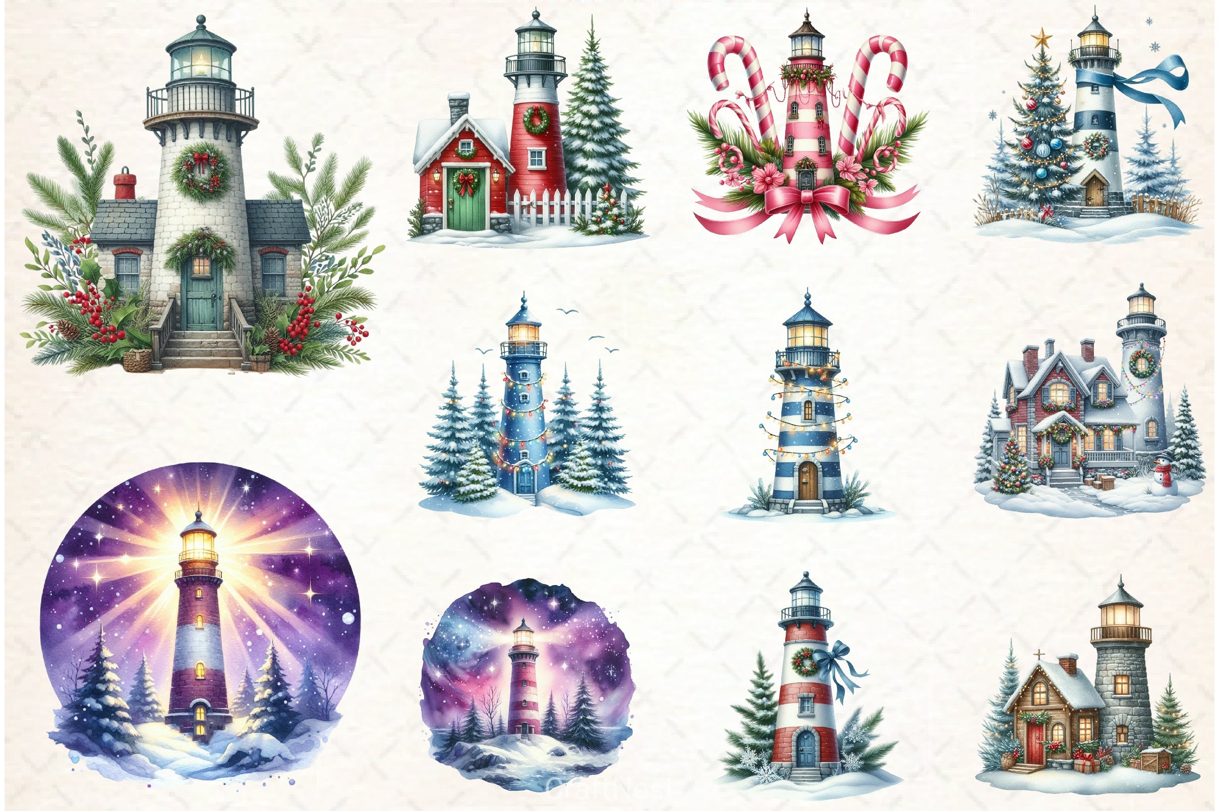 Christmas Lighthouse Clipart Bundle - CraftNest - Digital Crafting and Art