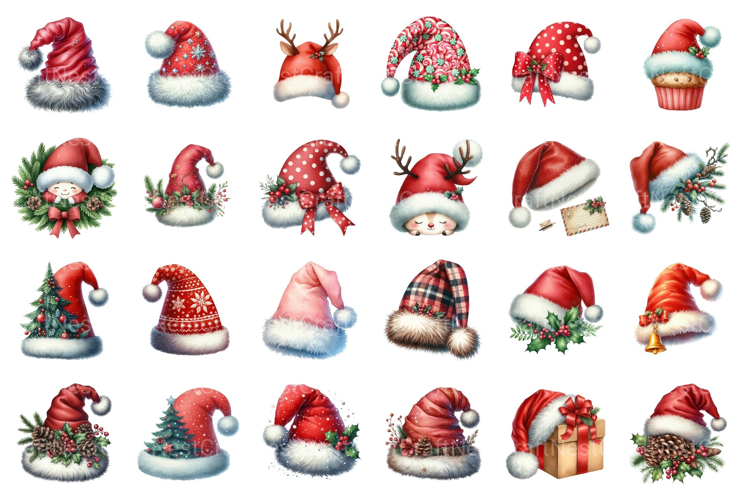 Santa Hat Christmas Decoration Clipart Bundle - CraftNest - Digital Crafting and Art