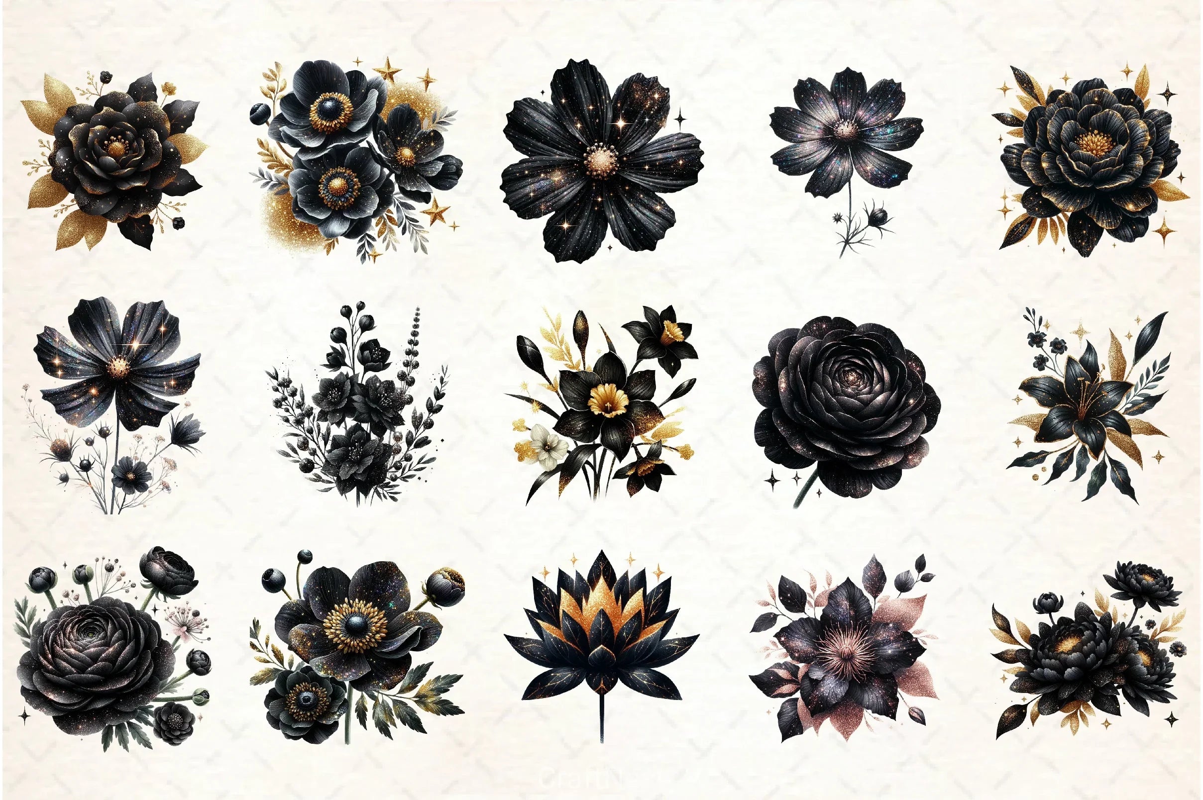 Glitter Black Spring Flower Clipart Bundle - CraftNest - Digital Crafting and Art