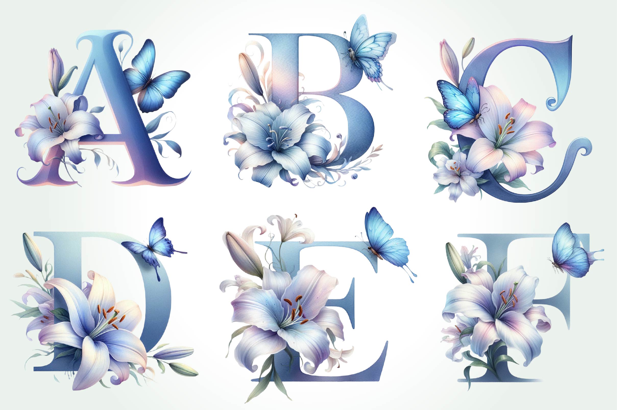 Blue Floral Monogram Alphabet Clipart Bundle - CraftNest - Digital Crafting and Art