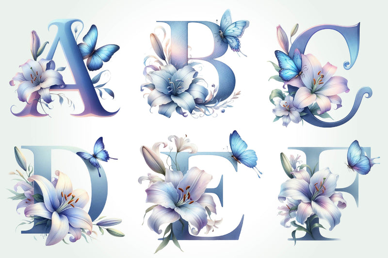 Blue Floral Monogram Alphabet Clipart Bundle - CraftNest - Digital Crafting and Art