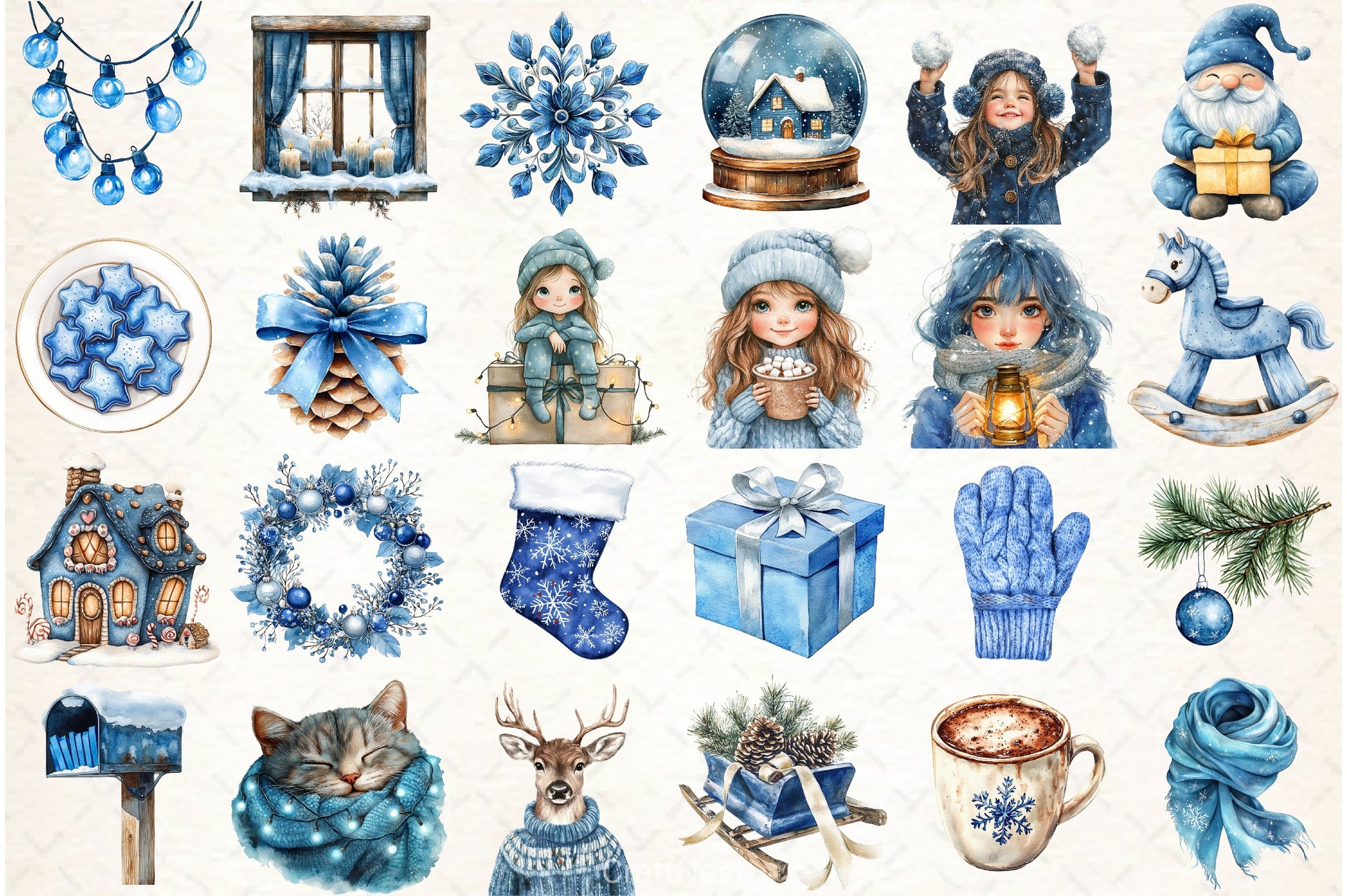 Cozy Christmas Blue Clipart Bundle - CraftNest - Digital Crafting and Art