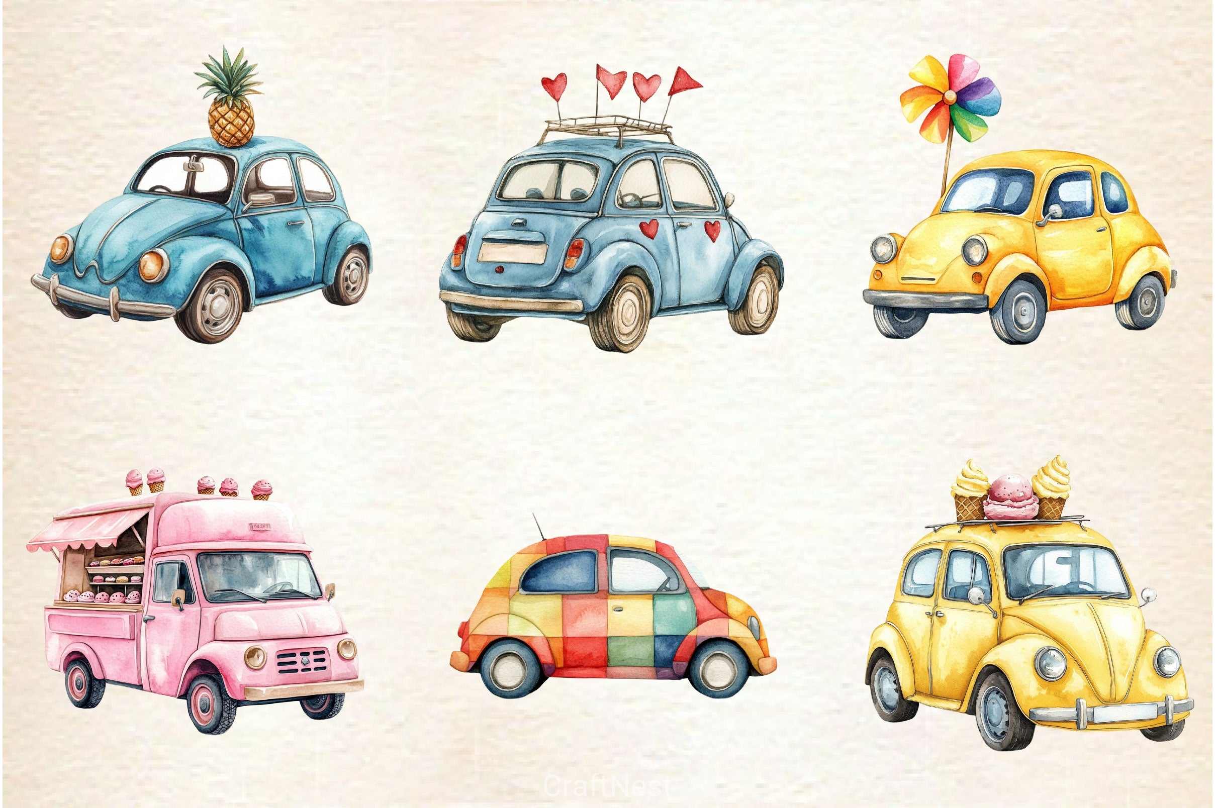 Rainbow Cute Summer Car Clipart Bundle - CraftNest - Digital Crafting and Art