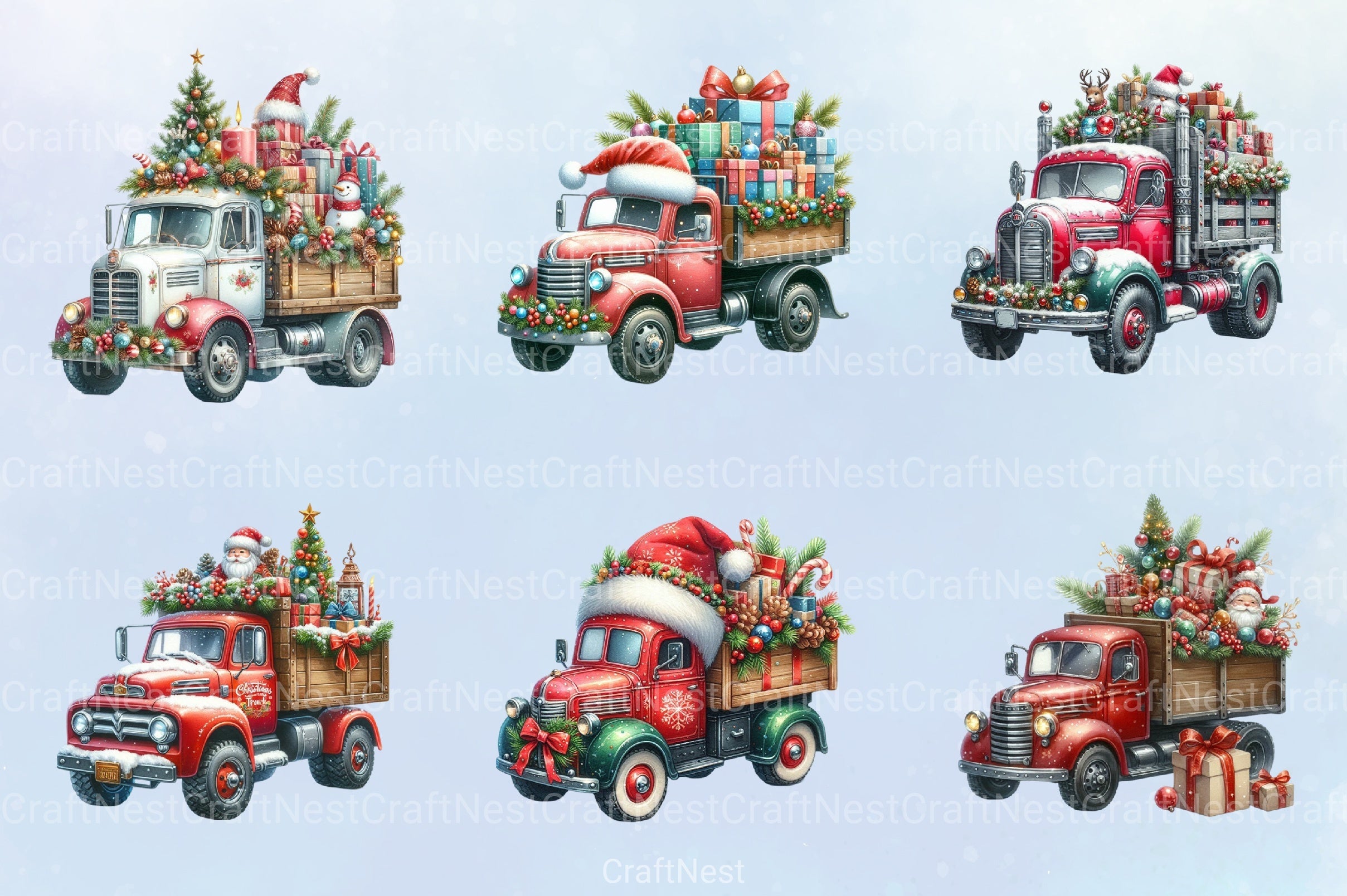 Christmas Truck Clipart Bundle 1 - CraftNest - Digital Crafting and Art