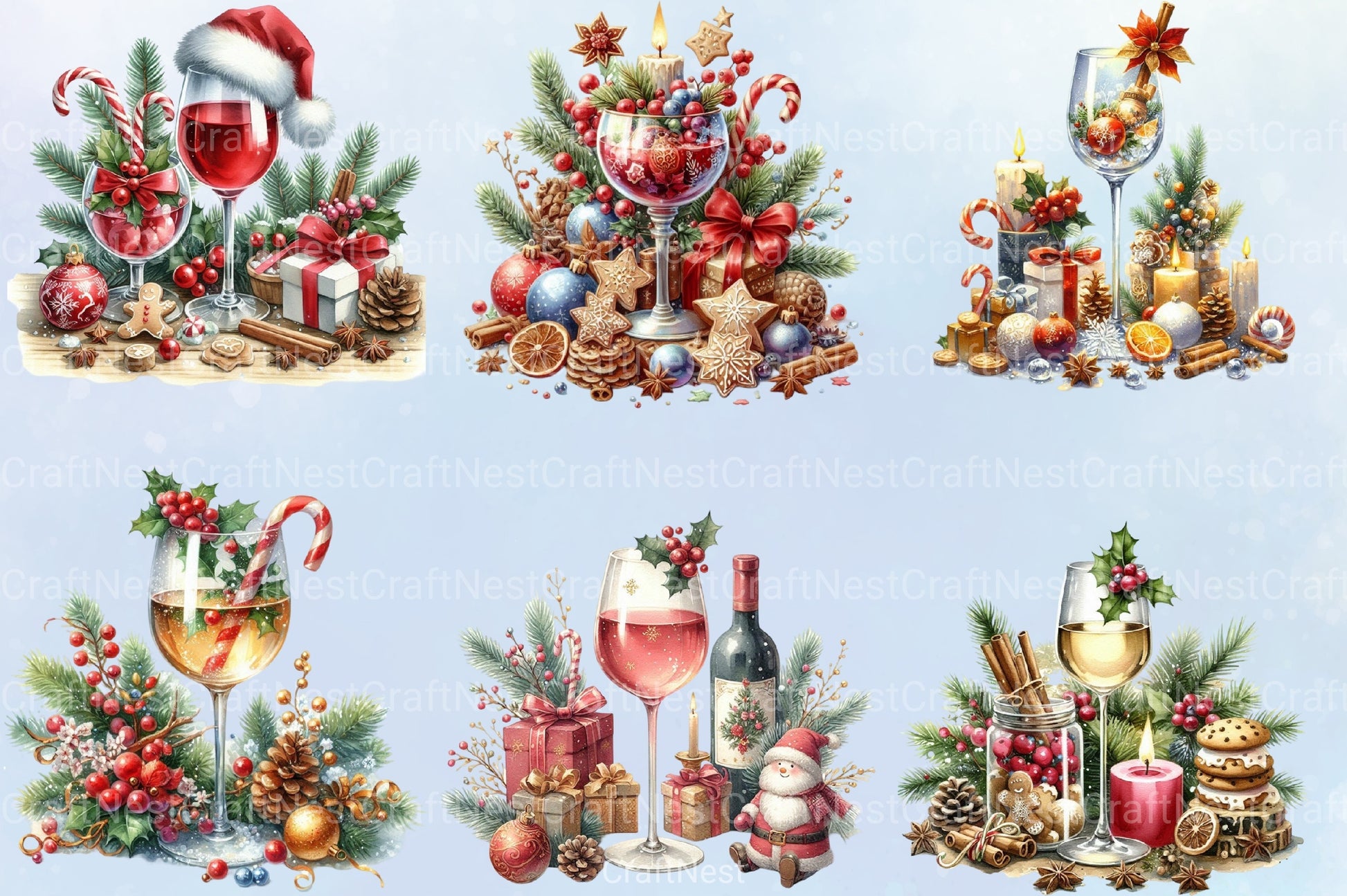 Christmas Wine Glass Clipart Bundle - CraftNest - Digital Crafting and Art