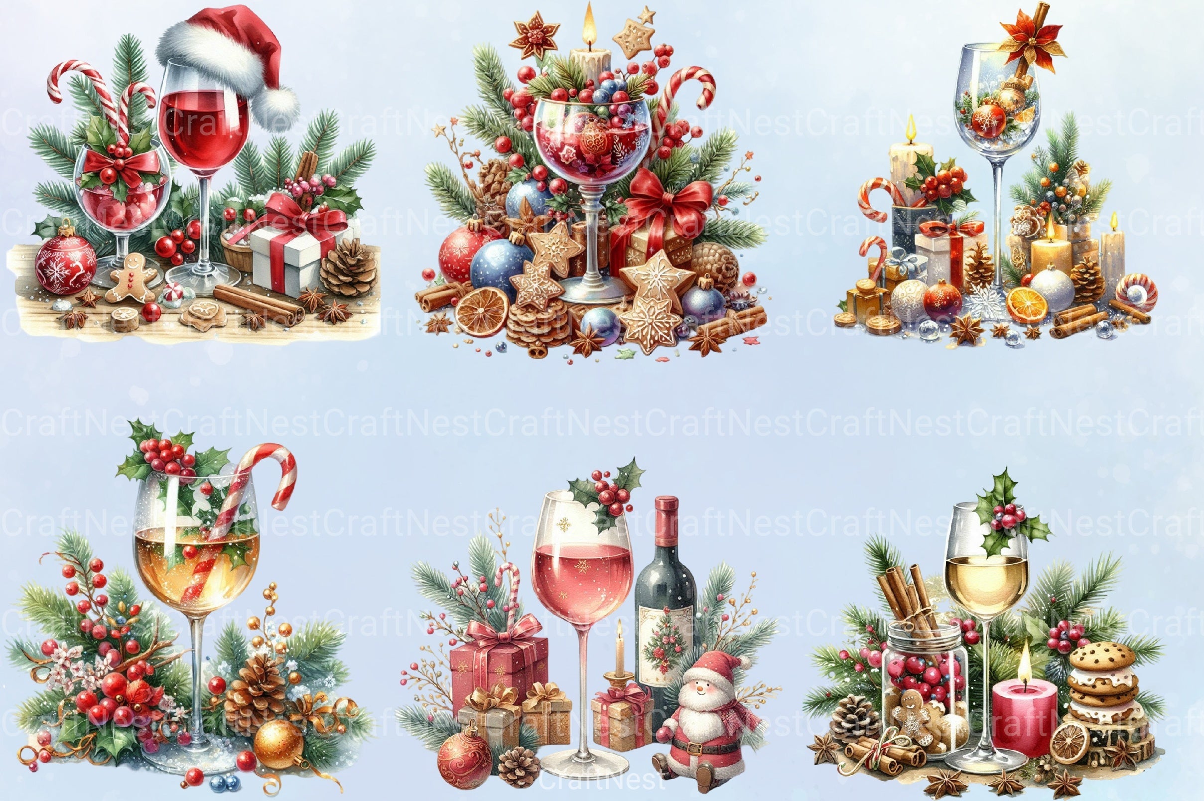 Christmas Wine Glass Clipart Bundle - CraftNest - Digital Crafting and Art