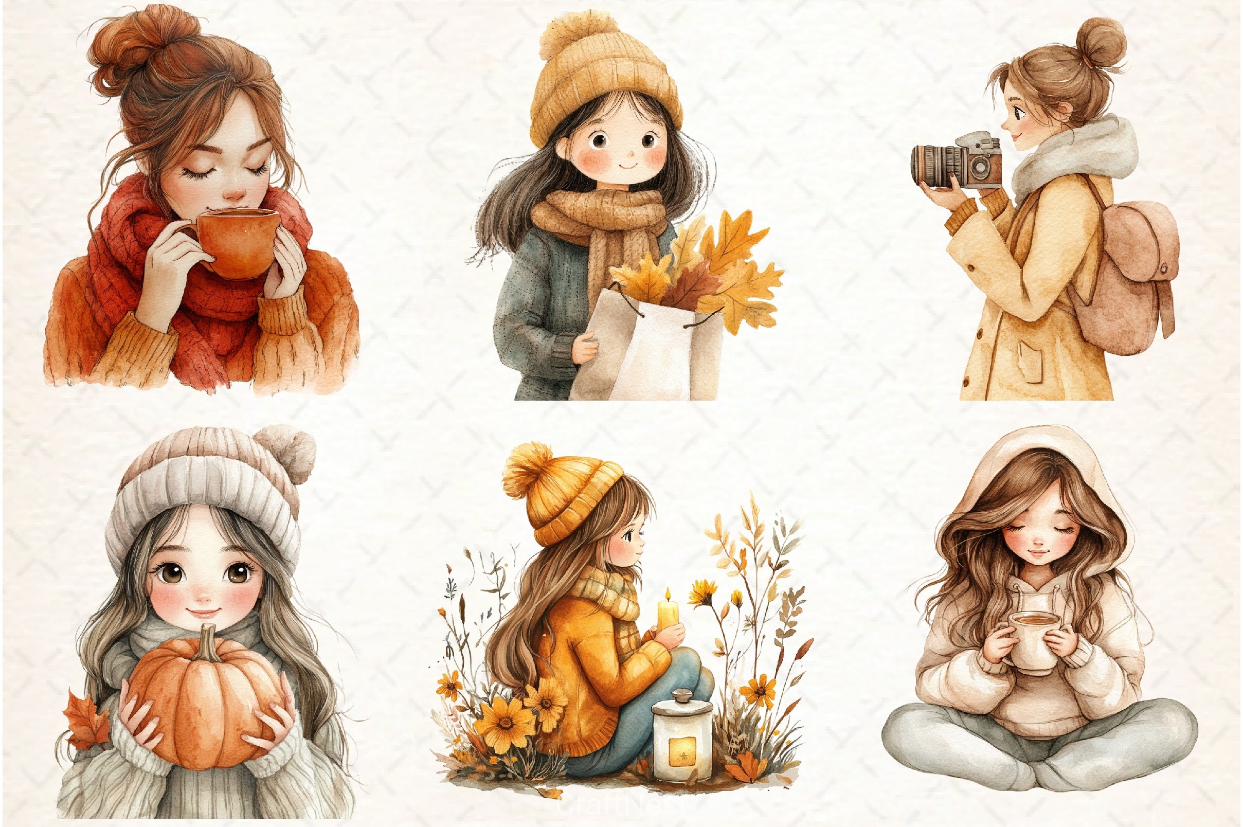 Autumn Girl Clipart Bundle 2 - CraftNest - Digital Crafting and Art