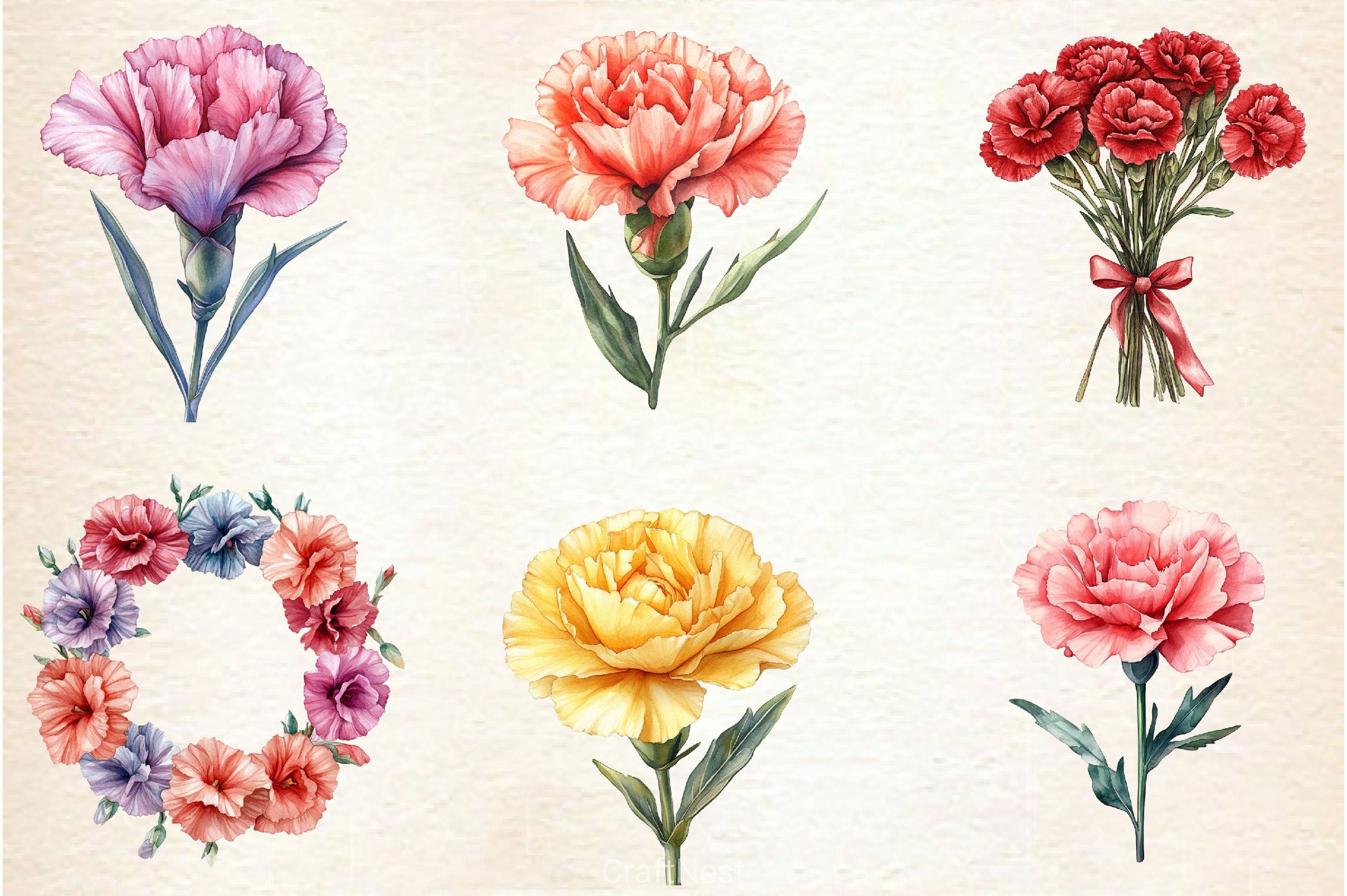 Carnation Flower Clipart Bundle 4 - CraftNest - Digital Crafting and Art