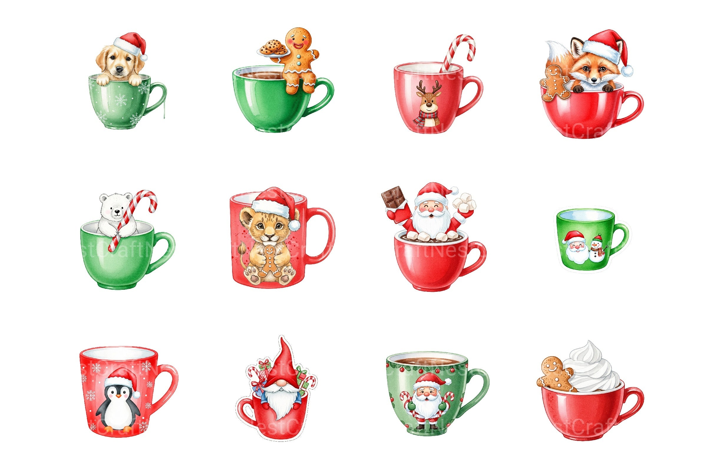 Cute Christmas Hot Cocoa Cup Clipart Bundle - CraftNest - Digital Crafting and Art